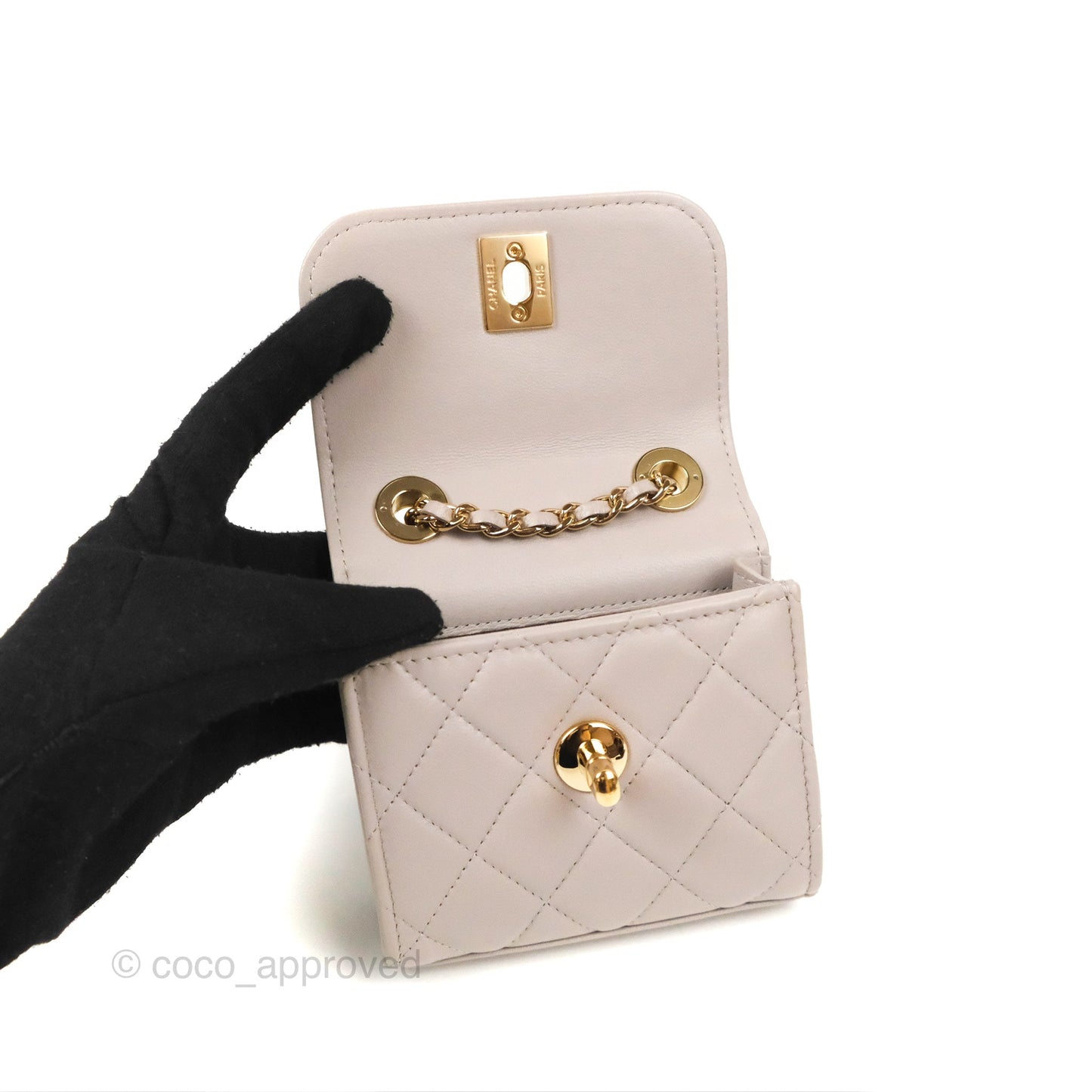 Chanel Mini Quilted Trendy CC Clutch With Chain Light Grey Lambskin Gold Hardware
