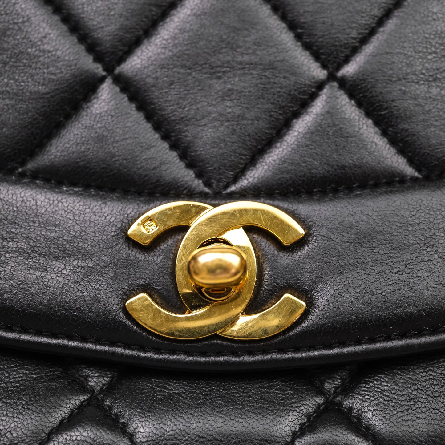 Chanel Vintage Small Classic Diana Flap Bag Black Lambskin 24K Gold Hardware