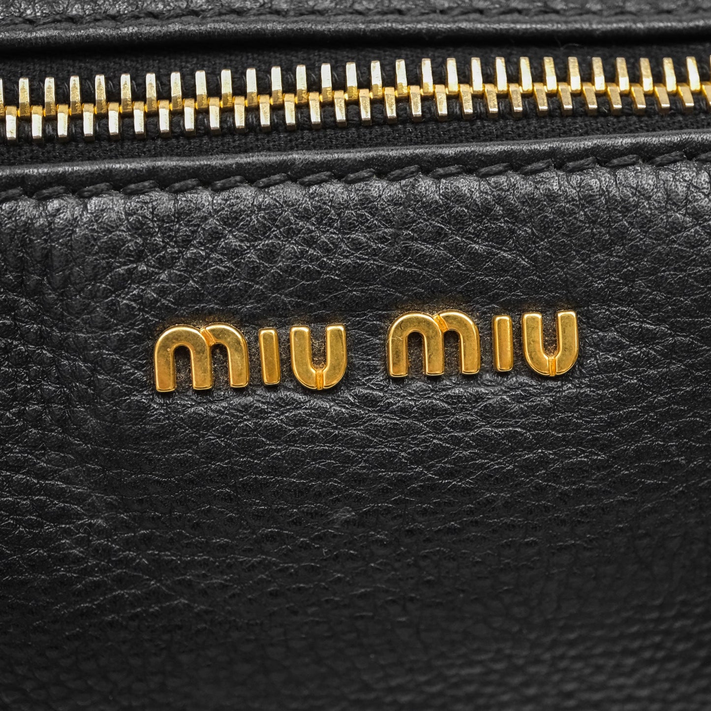 Miu Miu Vitello Tote Bag Black Gold Hardware