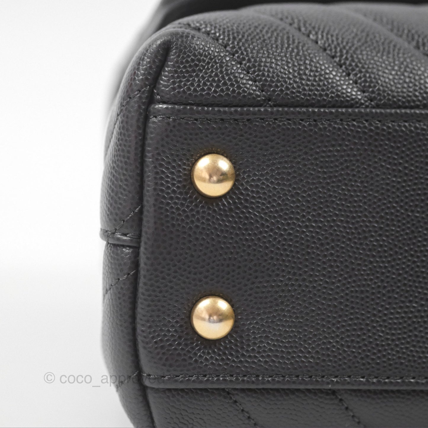 Chanel Small Coco Handle Chevron Dark Grey Caviar Aged Gold Hardware