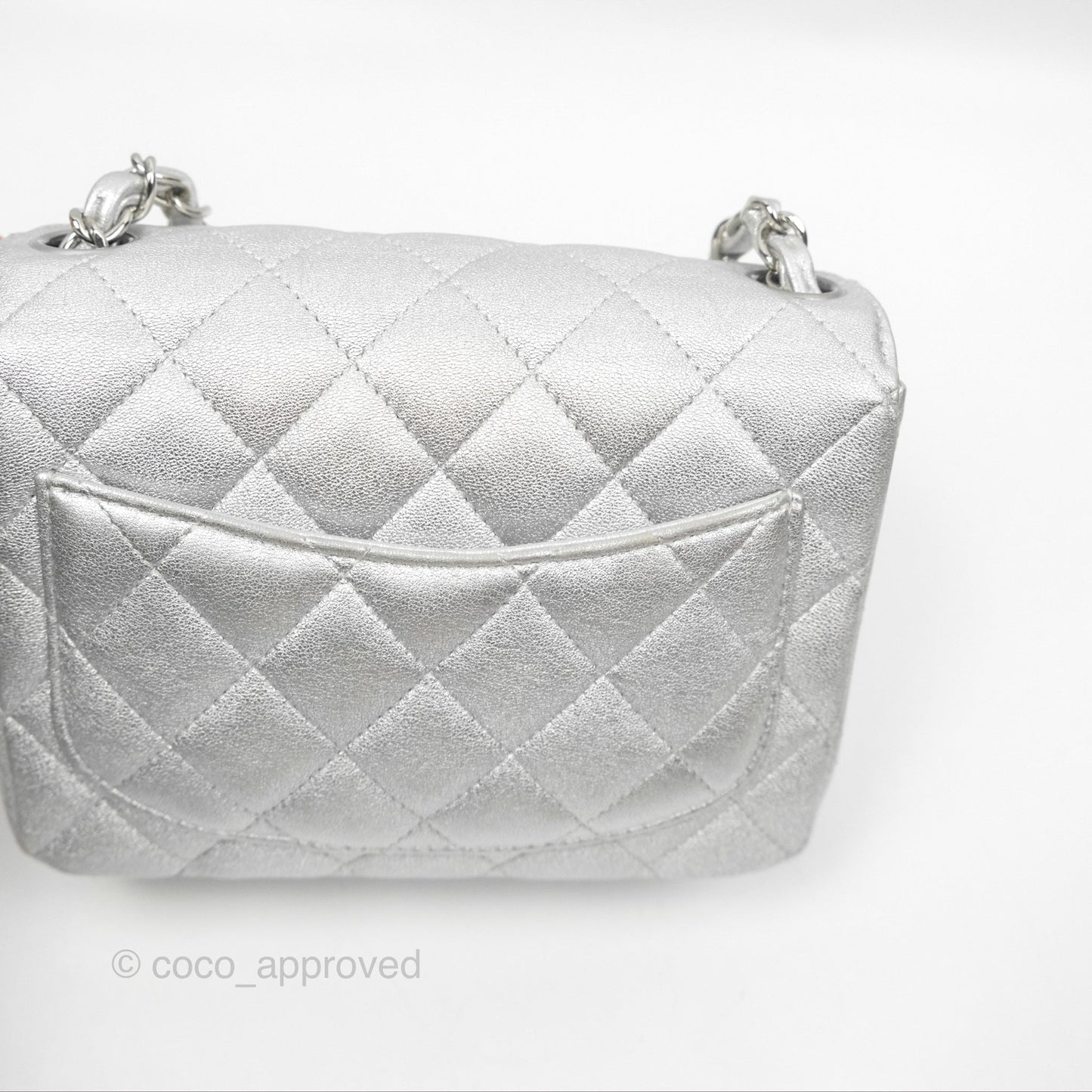 Chanel Classic Quilted Mini Square Flap Silver Lambskin Silver Hardware