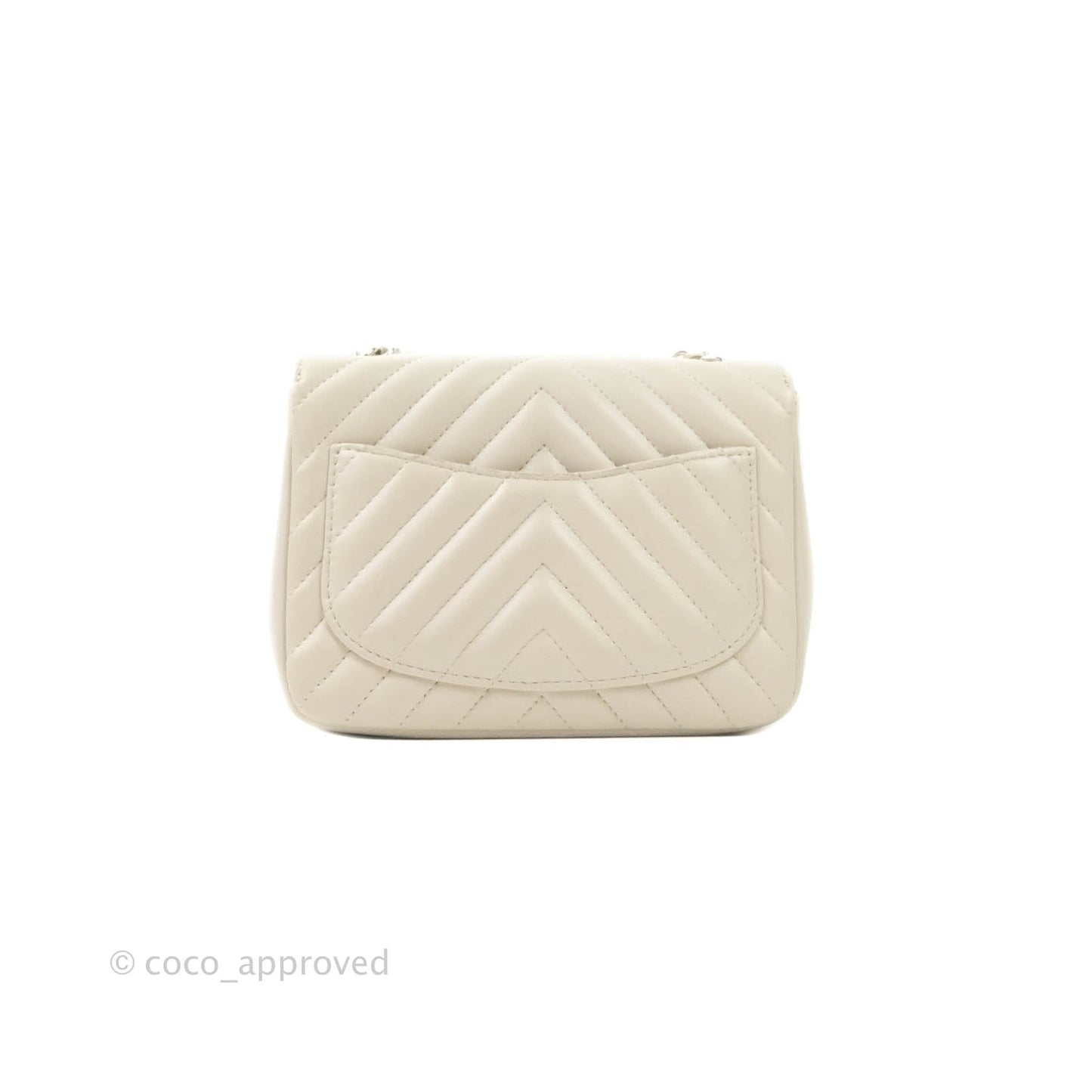 Chanel Mini Square Chevron Ivory Cream Lambskin Silver Hardware
