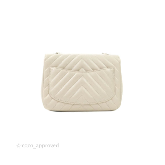 Chanel Mini Square Chevron Ivory Cream Lambskin Silver Hardware