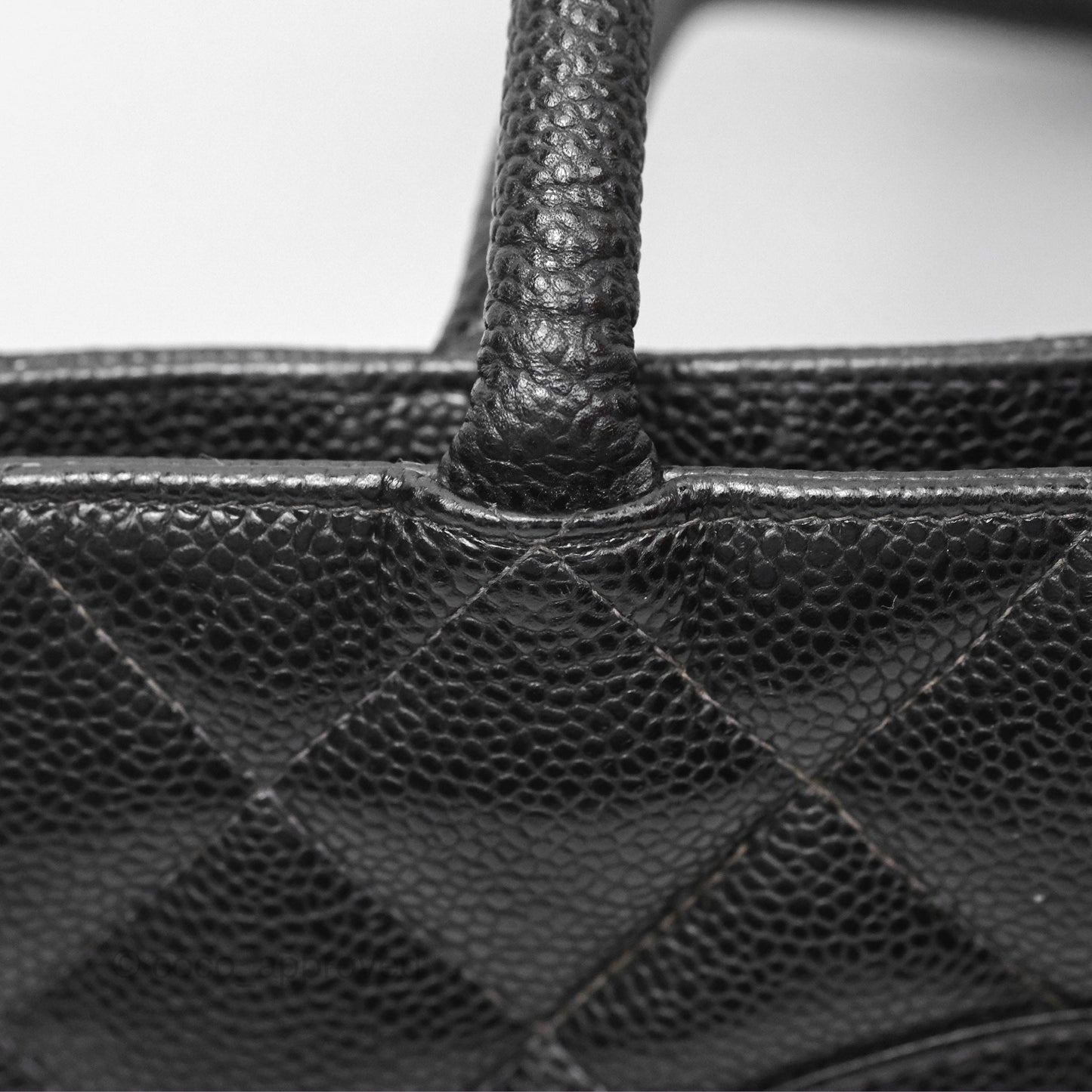 Chanel Vintage Medallion CC Black Caviar Tote Bag Gold Hardware