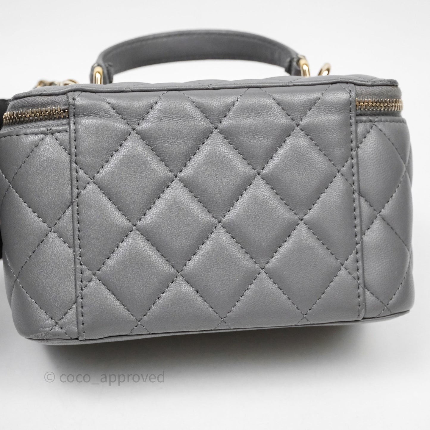Chanel Vanity Rectangular Top Handle Grey Lambskin Gold Hardware