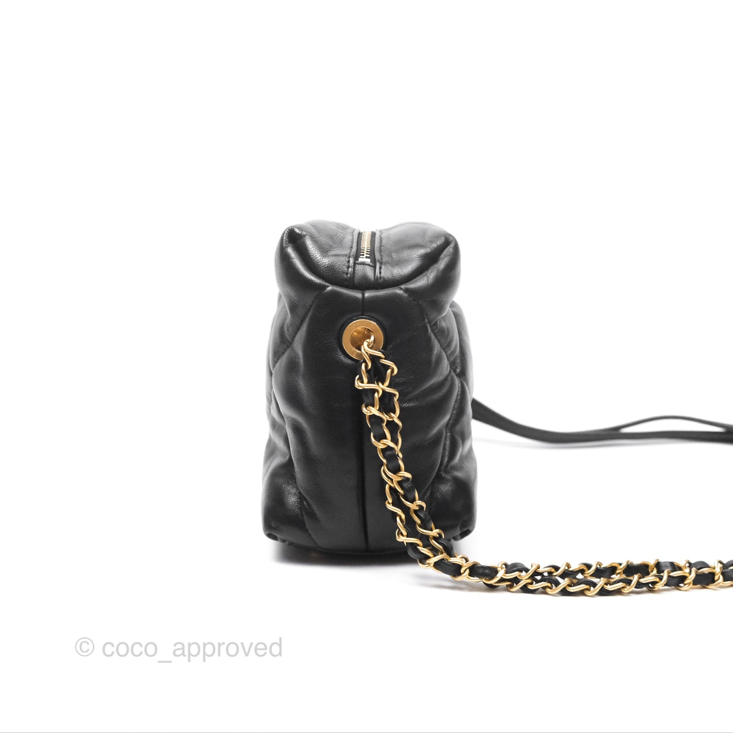 Chanel Small Quilted Bowling Bag Black Lambskin Aged Gold Hardware