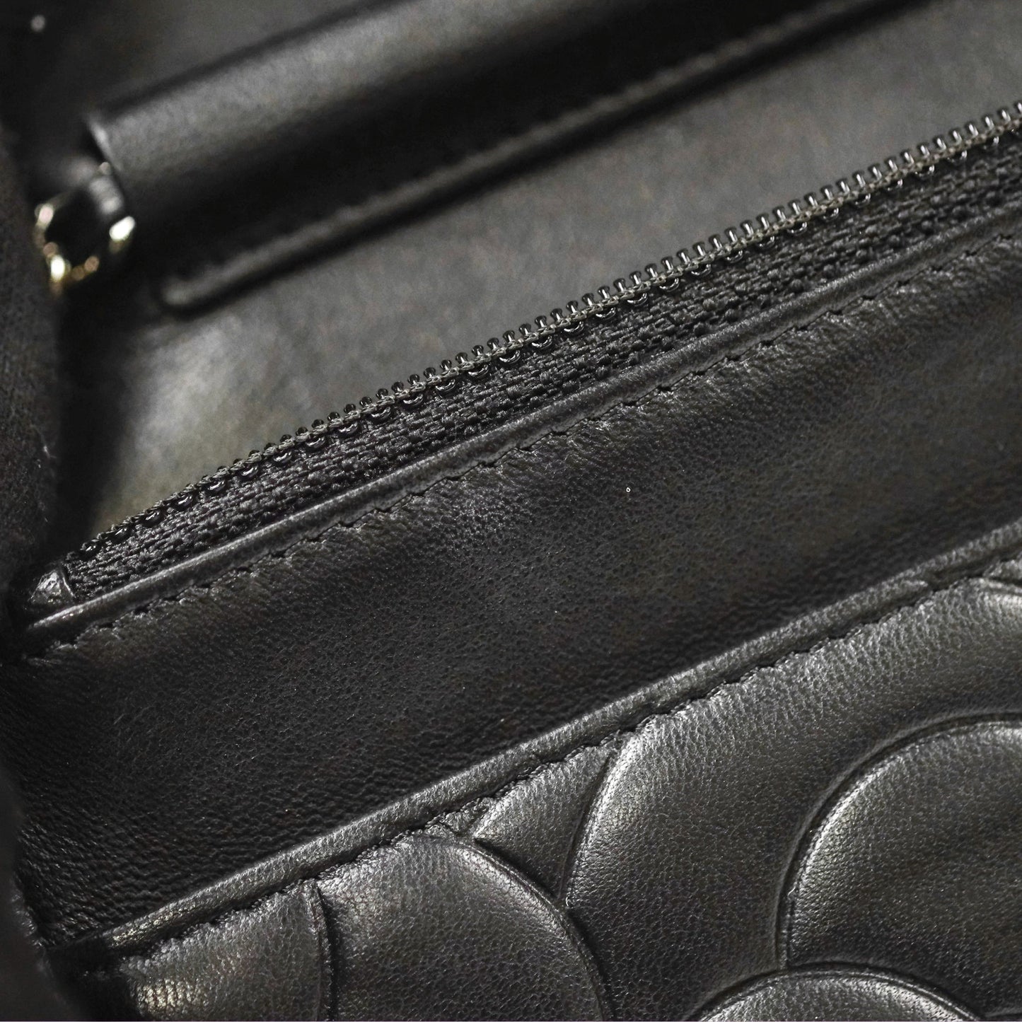 Chanel Camellia Embossed Wallet on Chain WOC Black Lambskin Silver Hardware