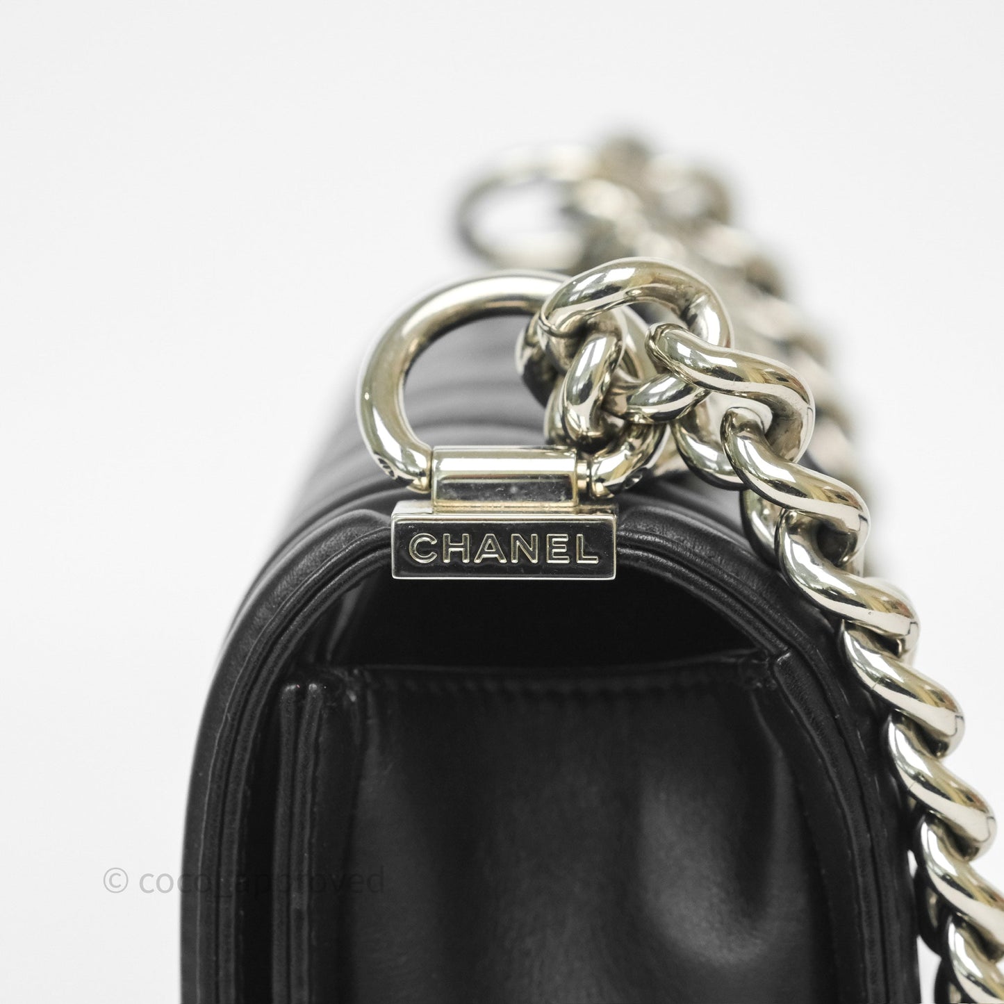 Chanel Small Boy Chevron Black Calfskin Silver Hardware