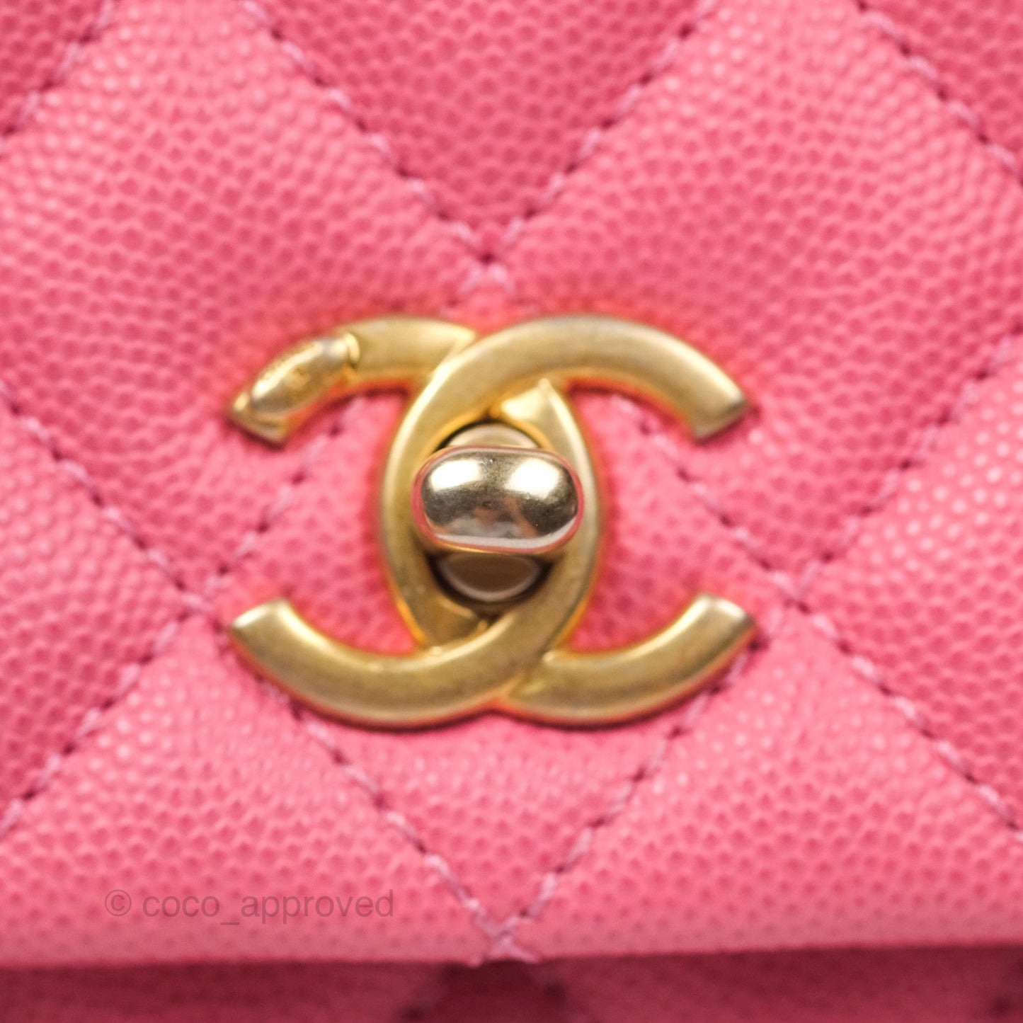 Chanel Small Coco Handle Quilted Pink Caviar Aged Gold Hardware Lizard Handle