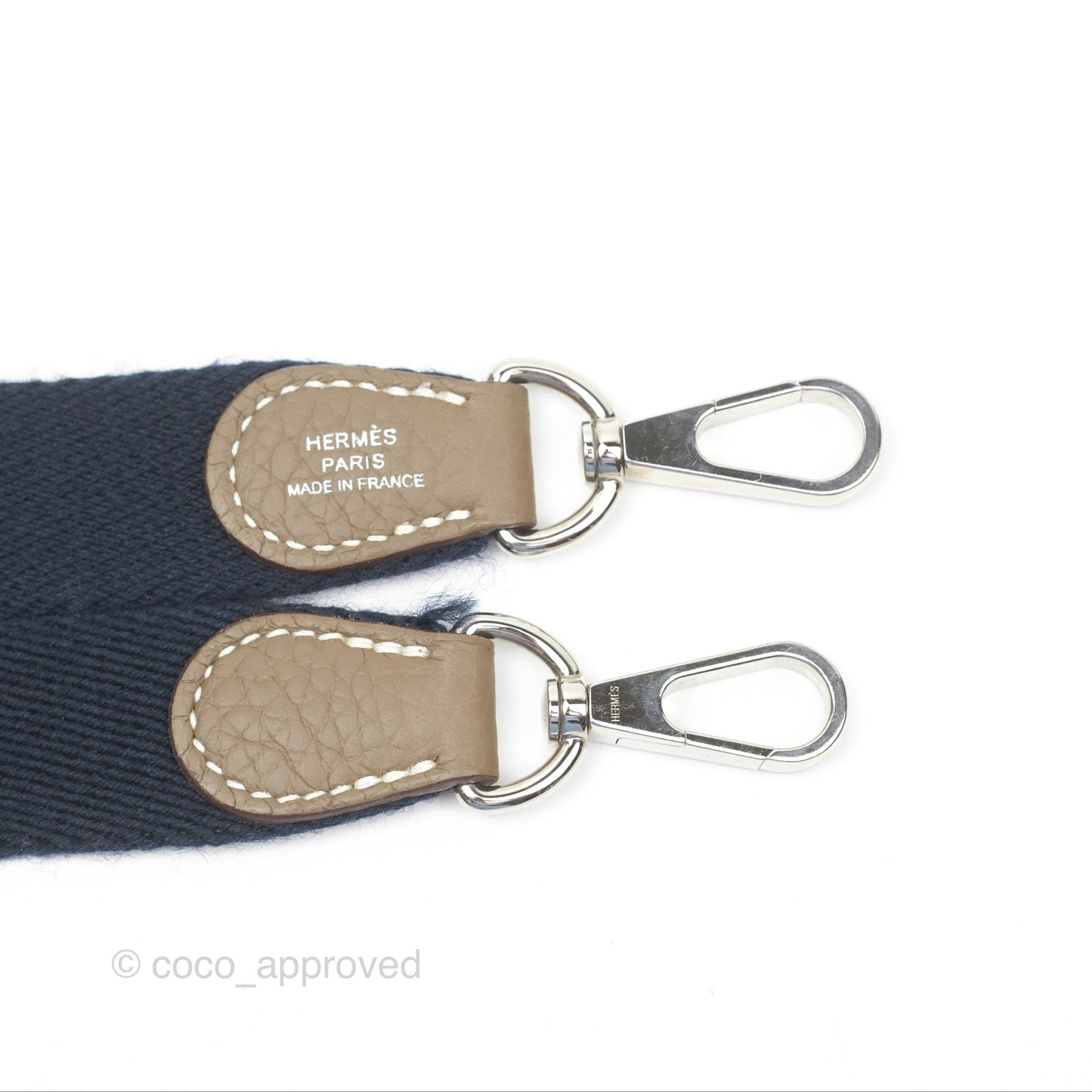 Hermès Mini Evelyne Etoupe Clemence Palladium Hardware with Bleu Indigo Strap
