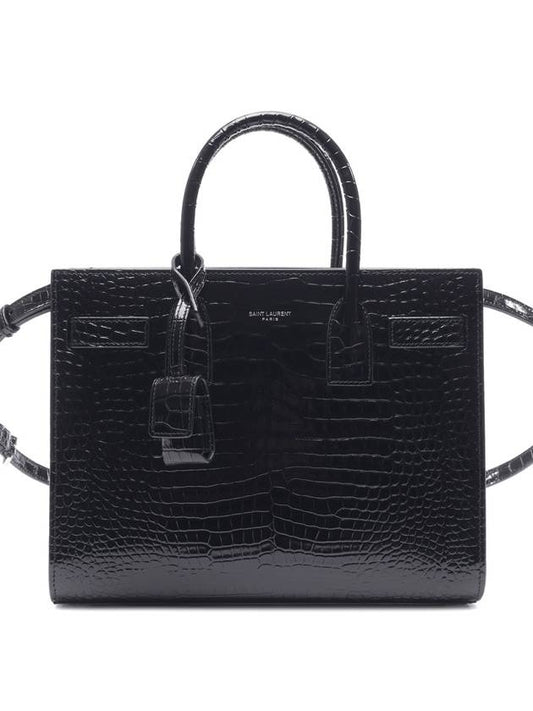 Luxury Saint Laurent Sac De Jour Crocodile Tote Bag Black