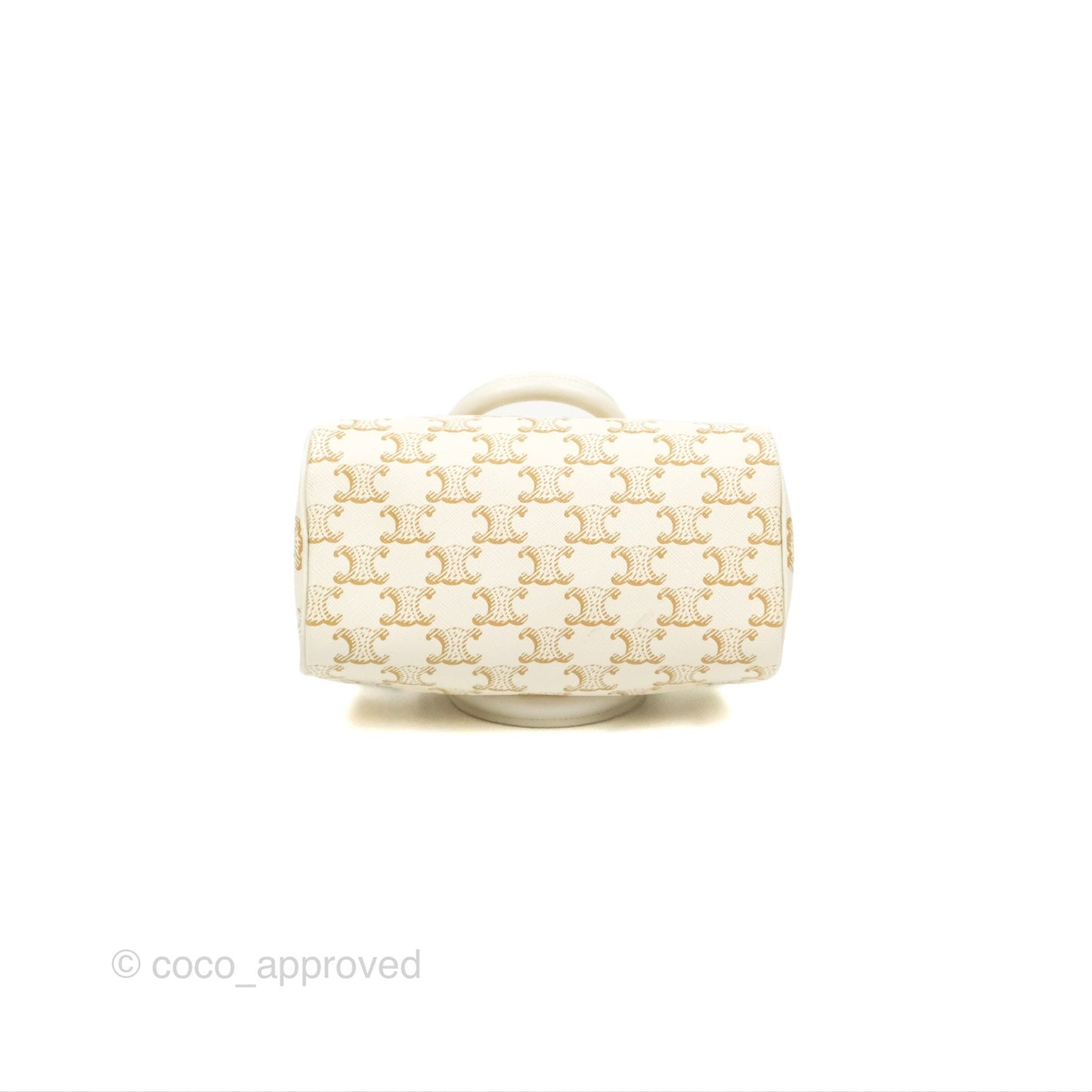 Celine Small Boston Bag White Triomphe Canvas Calfskin