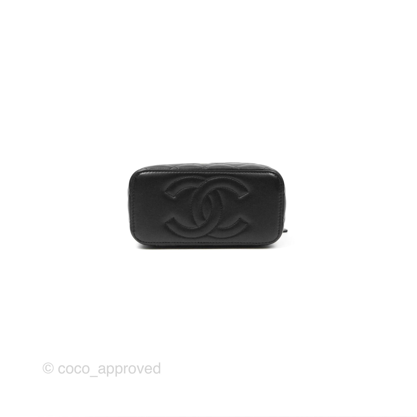 Chanel Vanity Rectangular Metal Top Handle Black Lambskin Aged Gold Hardware 22B