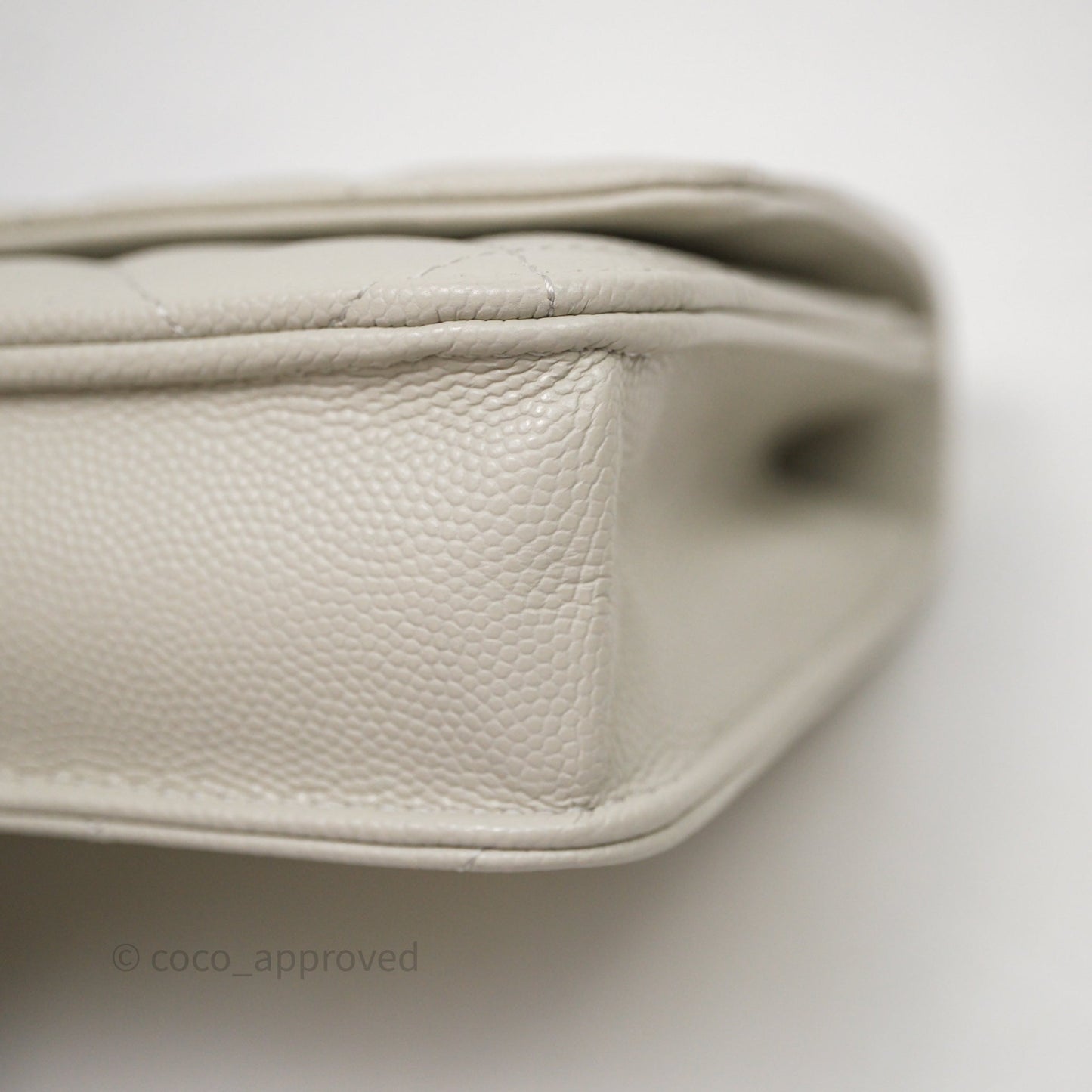 Chanel Quilted Wallet on Chain WOC Light Grey Caviar Gold Hardware 24S