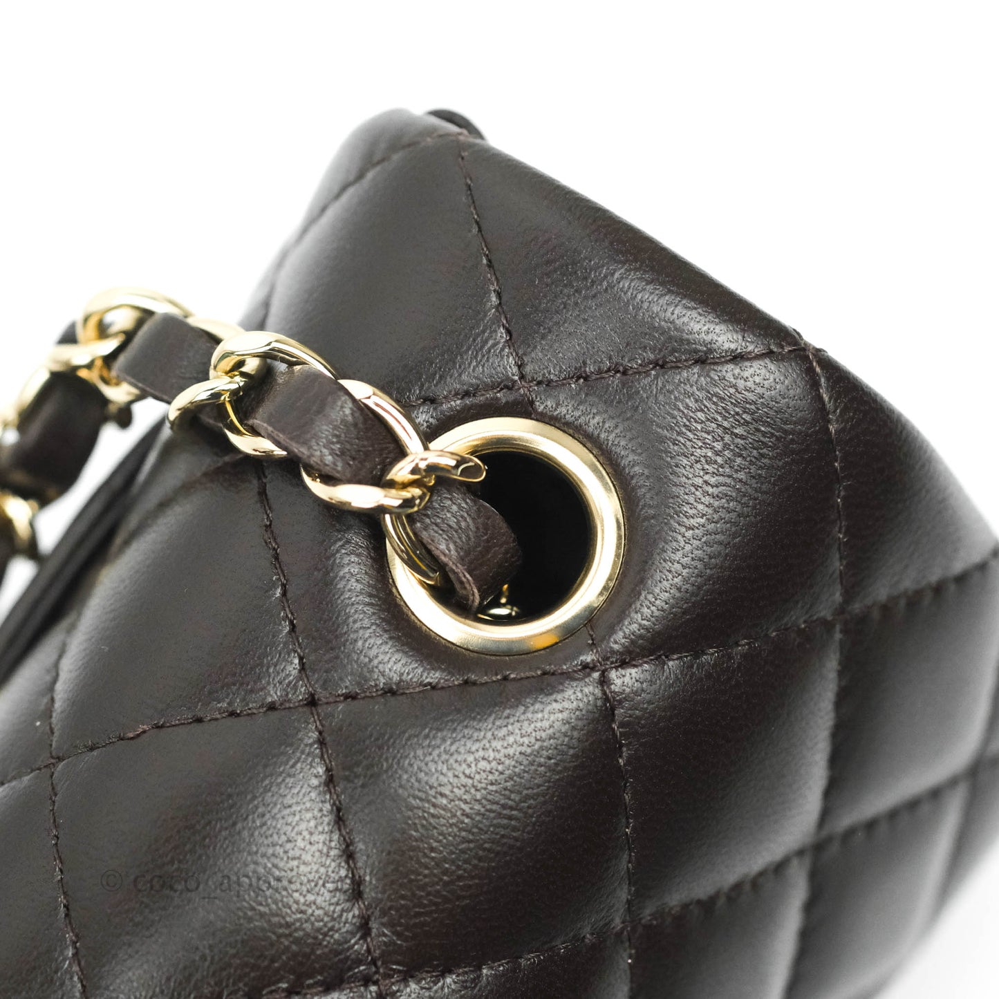 Chanel Quilted Mini Rectangular Lambskin Chocolate Brown Gold Hardware