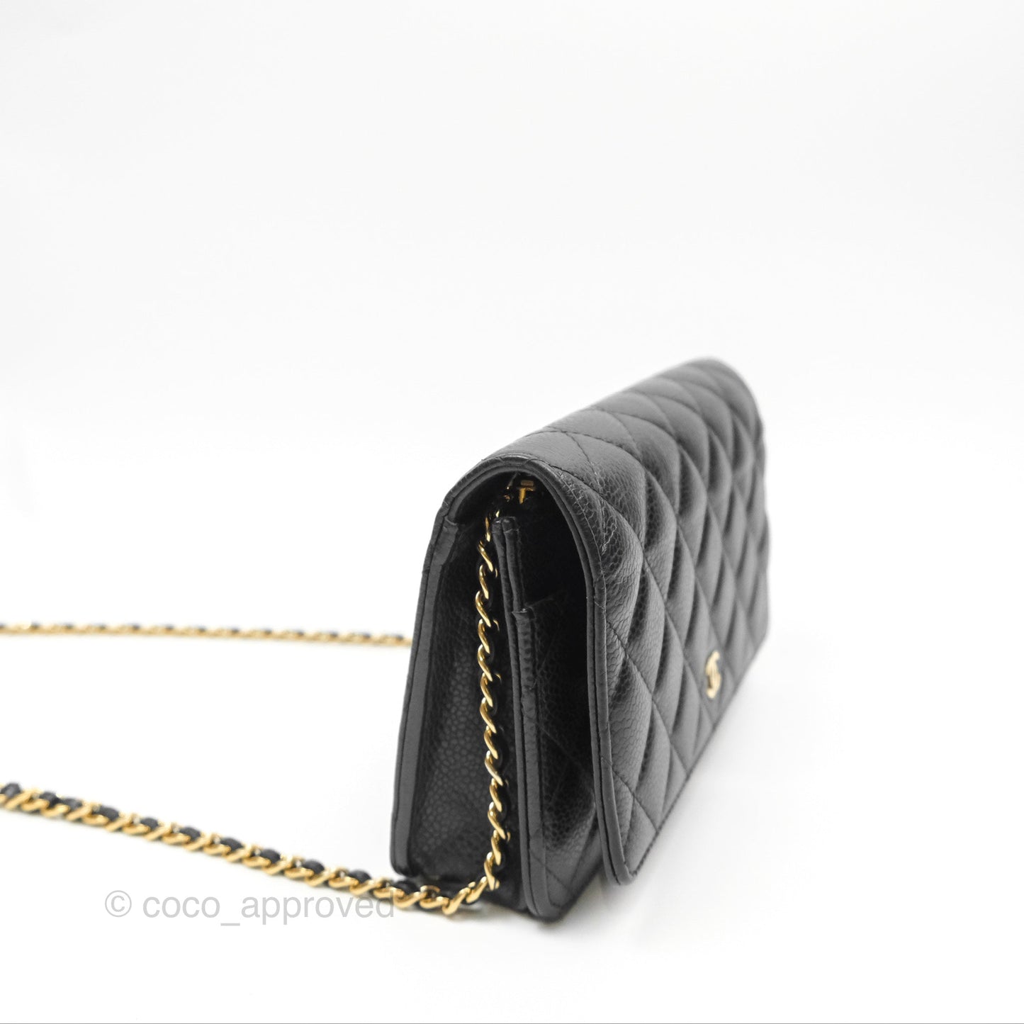 Chanel Classic Quilted Wallet On Chain WOC Black Caviar Gold Hardware