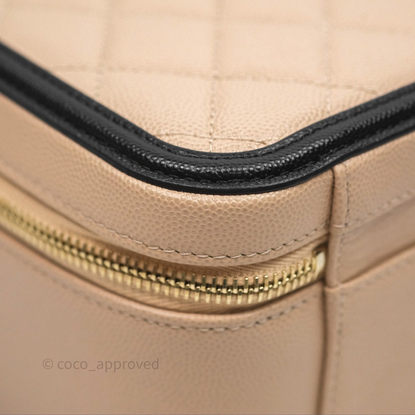 Chanel Quilted Large CC Filigree Vanity Case Beige Black Caviar