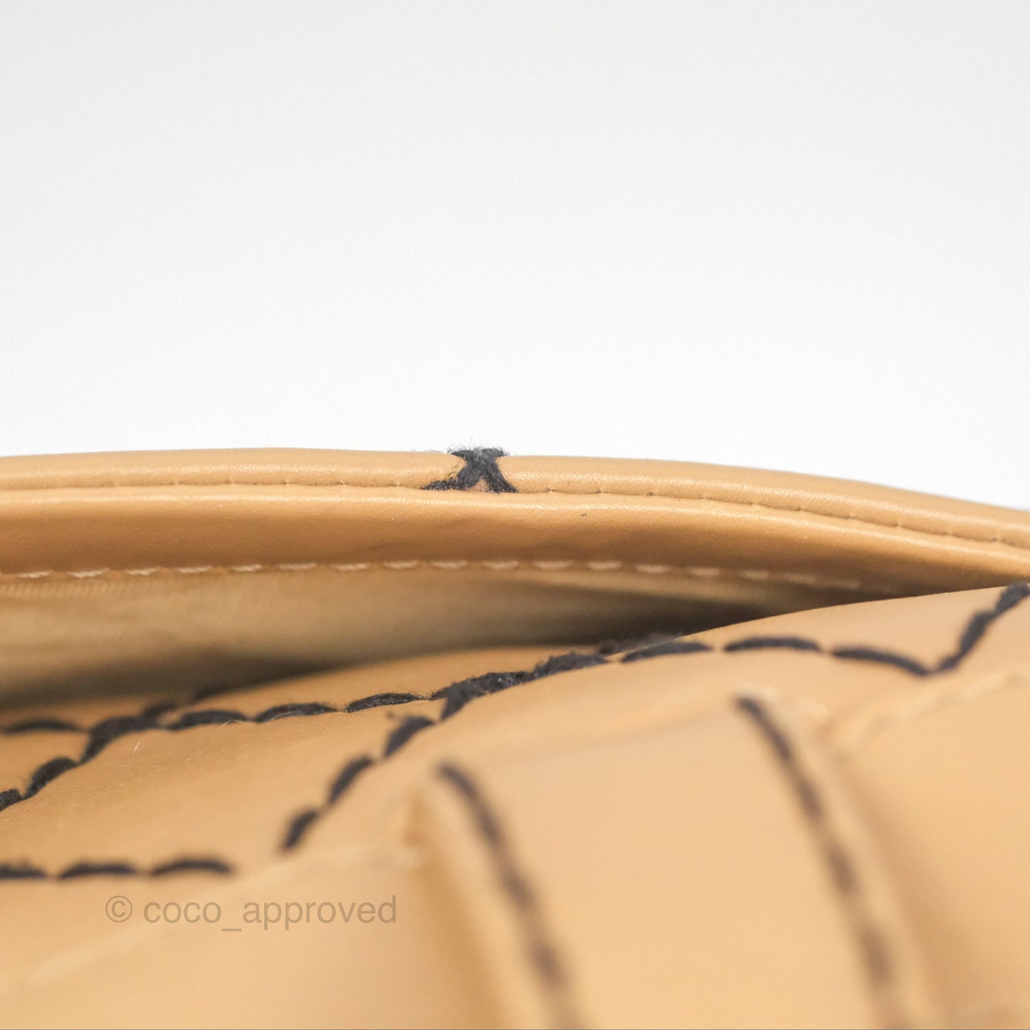 Chanel Contrast Stitch Surpique Bowler Bag Beige Calfskin Matte Black Hardware