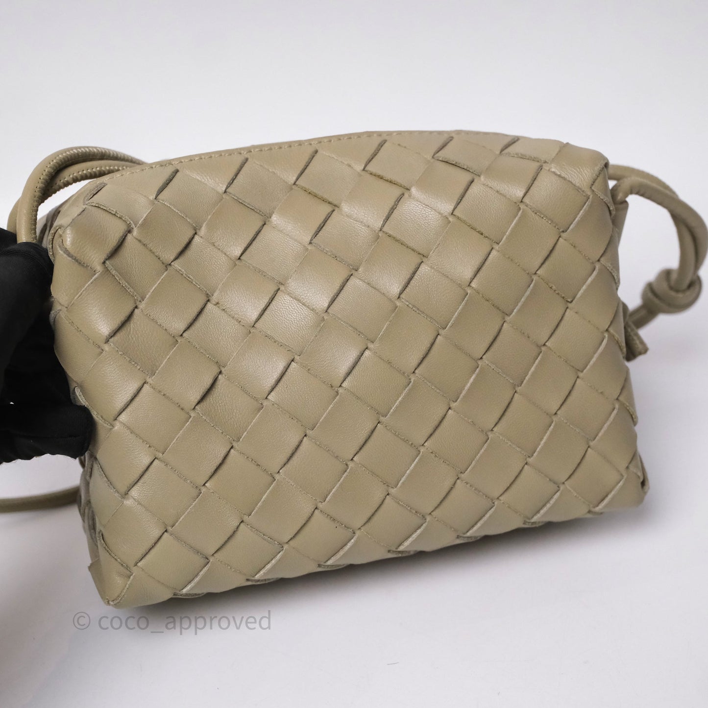 Bottega Veneta Mini Loop Camera Bag Intrecciato Lambskin Travertine