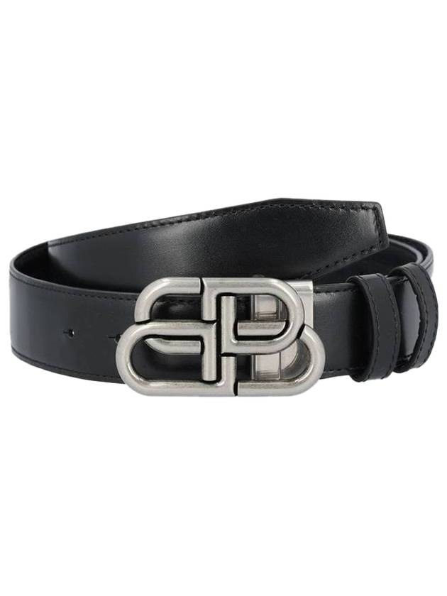Luxury Balenciaga BB Logo Reversible Leather Belt Black