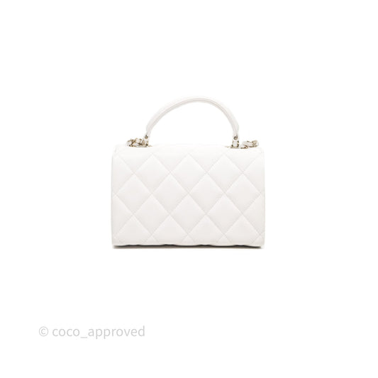 Chanel Small Coco Lady Quilted Flap Bag With Top Handle White Calfskin Gold Hardware