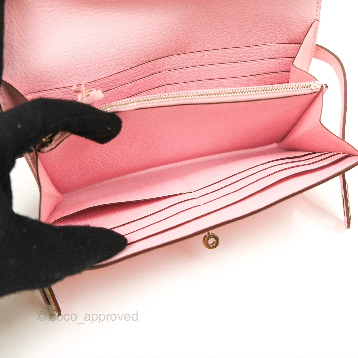 Hermès Ghillies Kelly Wallet Rose Sakura Swift Palladium Hardware