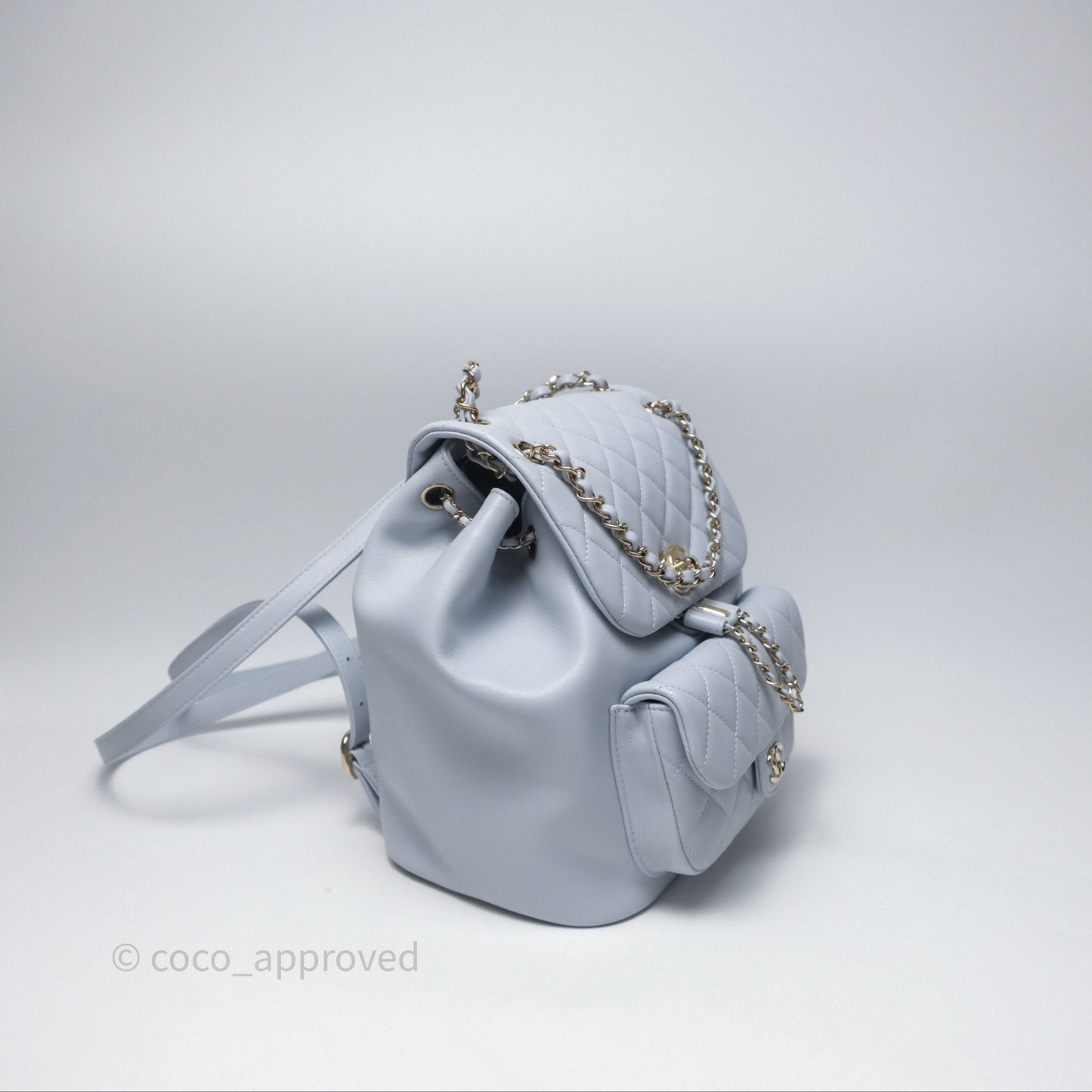 Chanel Quilted Large Duma Drawstring Backpack Light Blue Calfskin