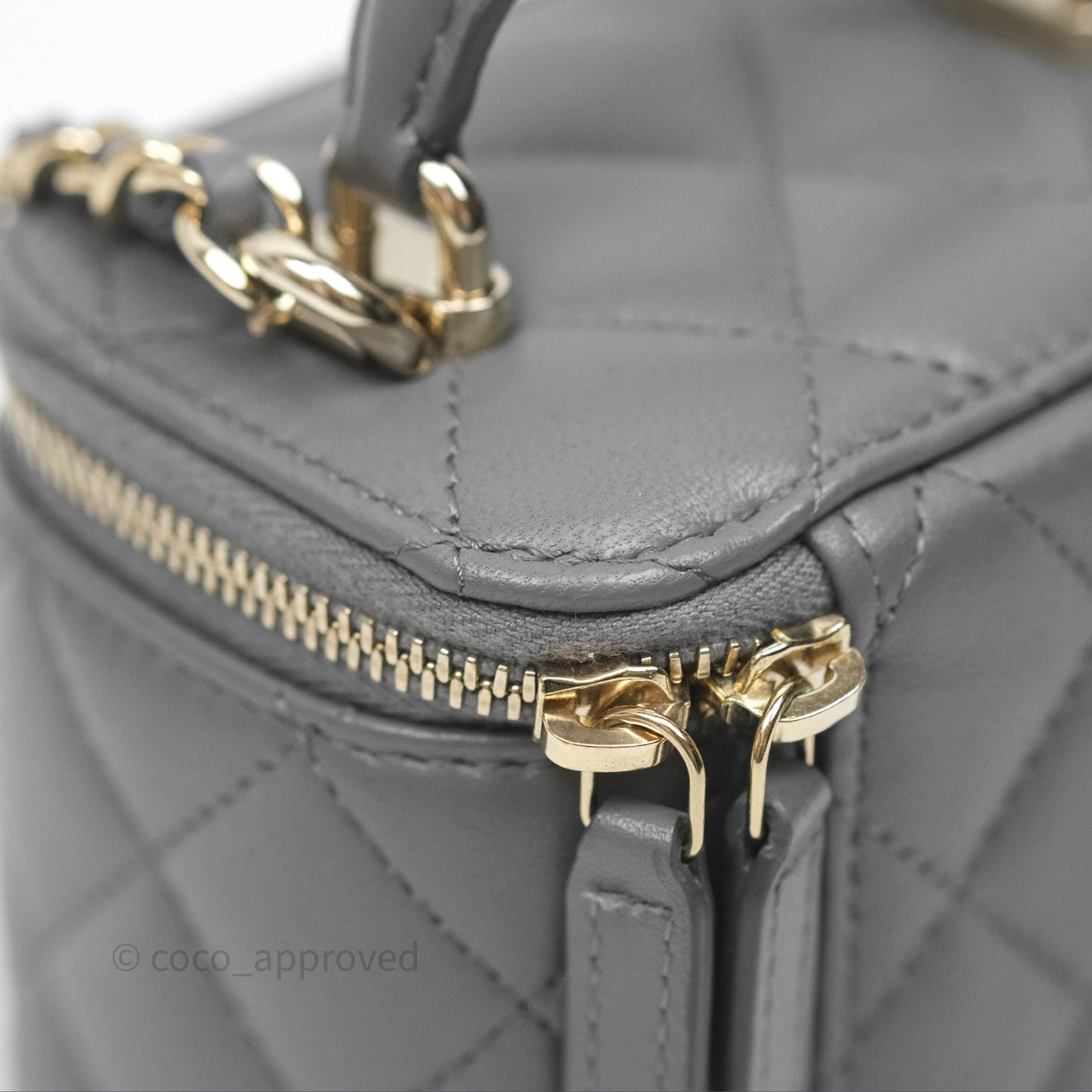 Chanel Mini Top Handle Vanity With Chain Grey Lambskin Gold Hardware
