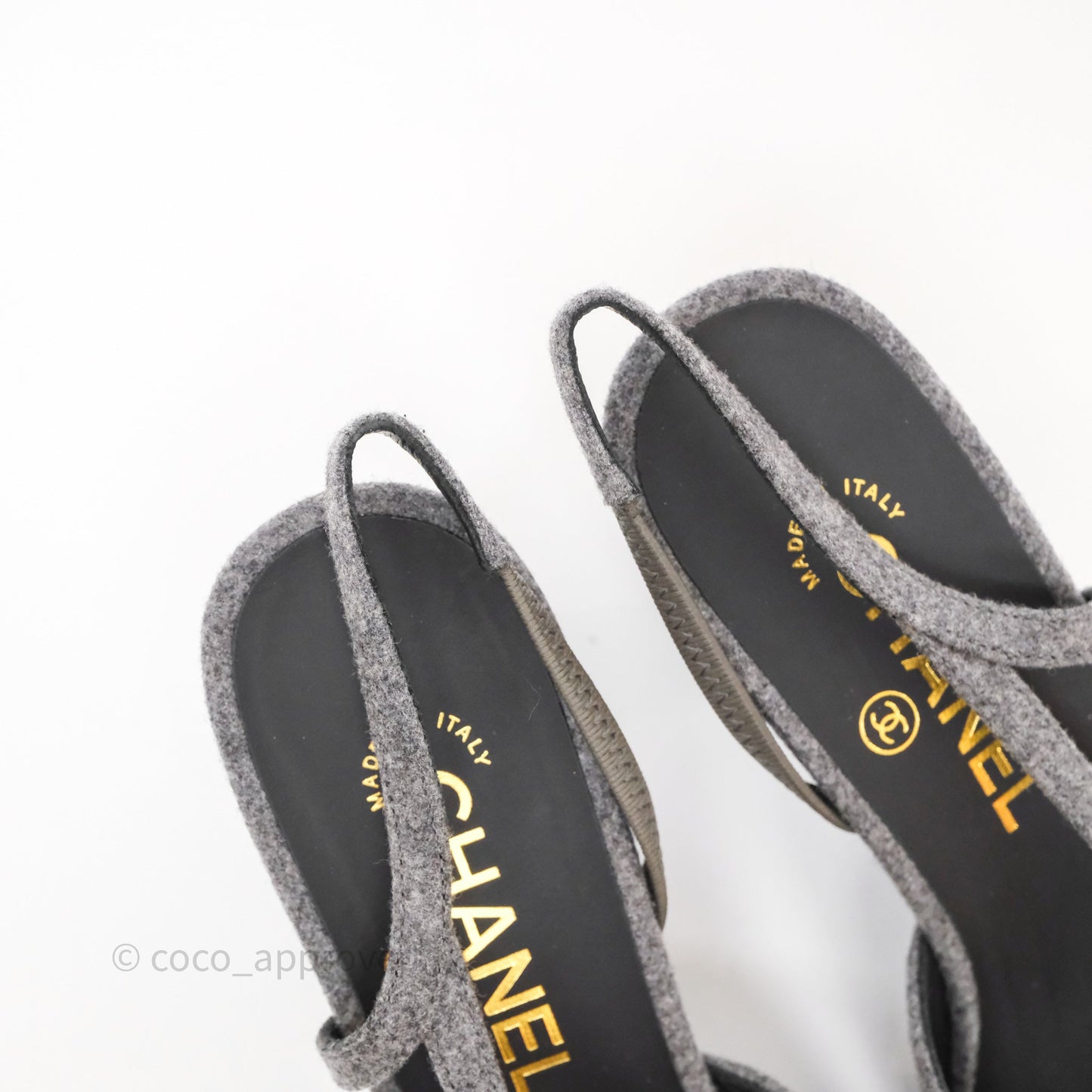 Chanel Slingbacks Heels Grey Felted/ Black Velvet Size 38