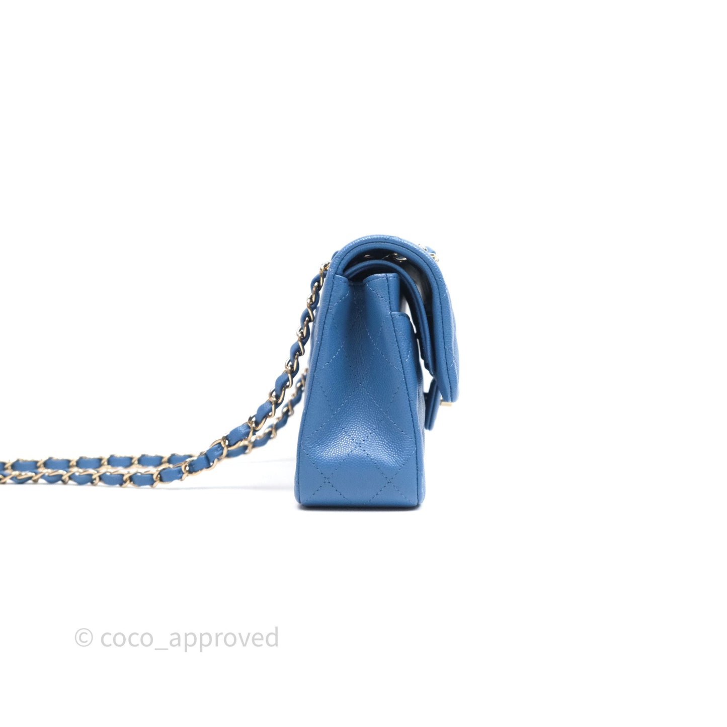 Chanel Small Classic Flap Quilted Blue Caviar Gold Hardware 20S