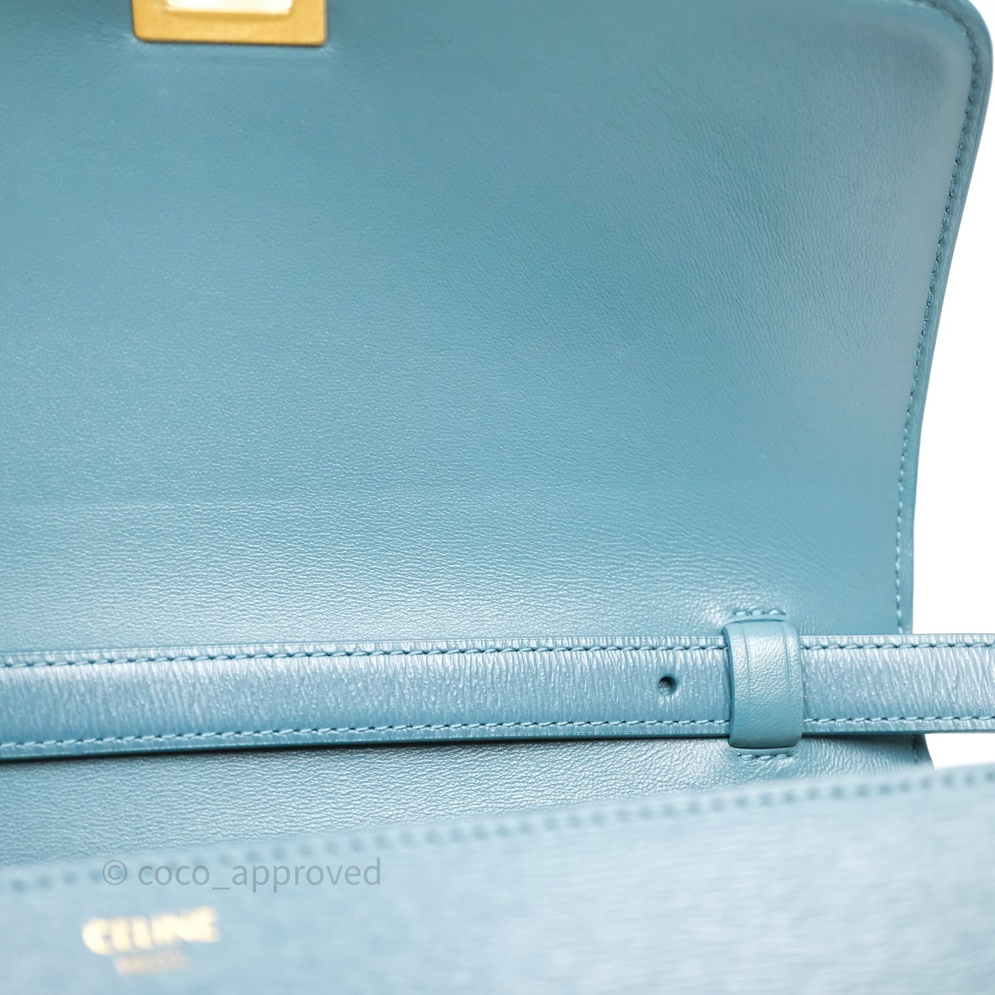 Celine Medium Classic Box Flap Blue Green Calfskin Gold Hardware