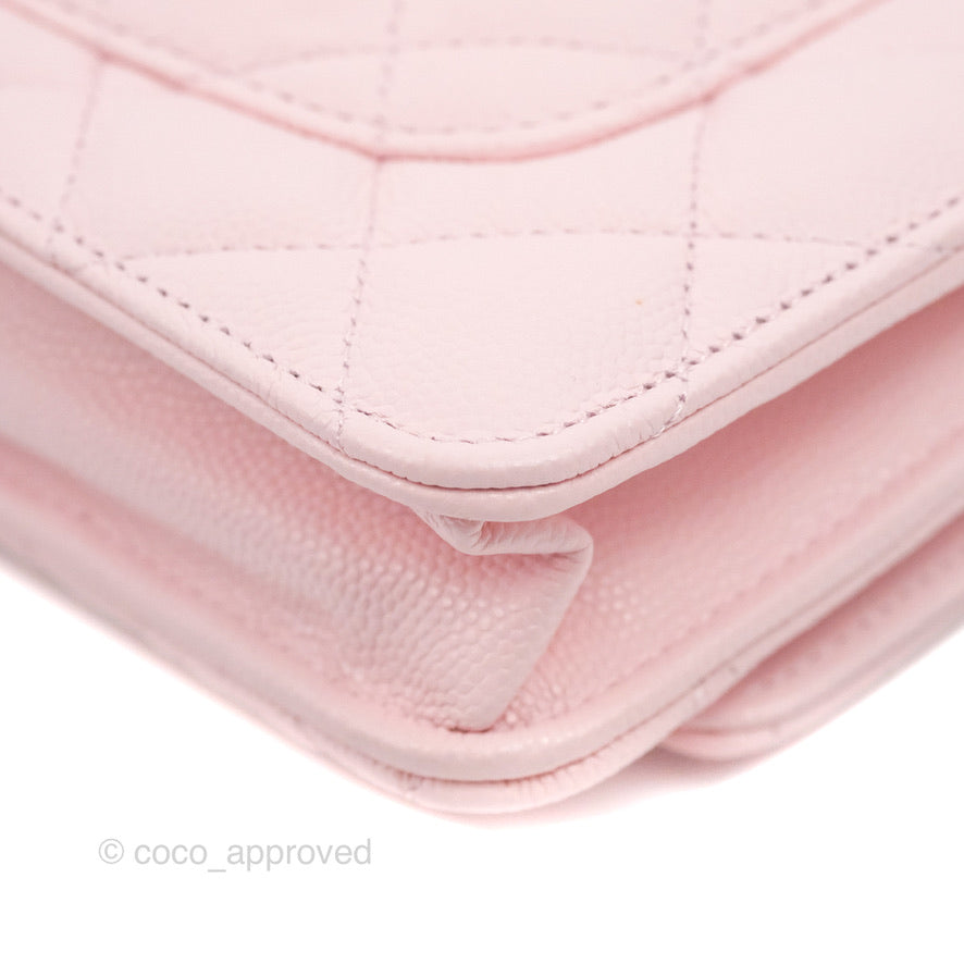 Chanel Quilted Classic Wallet on Chain WOC Pink Caviar Gold Hardware