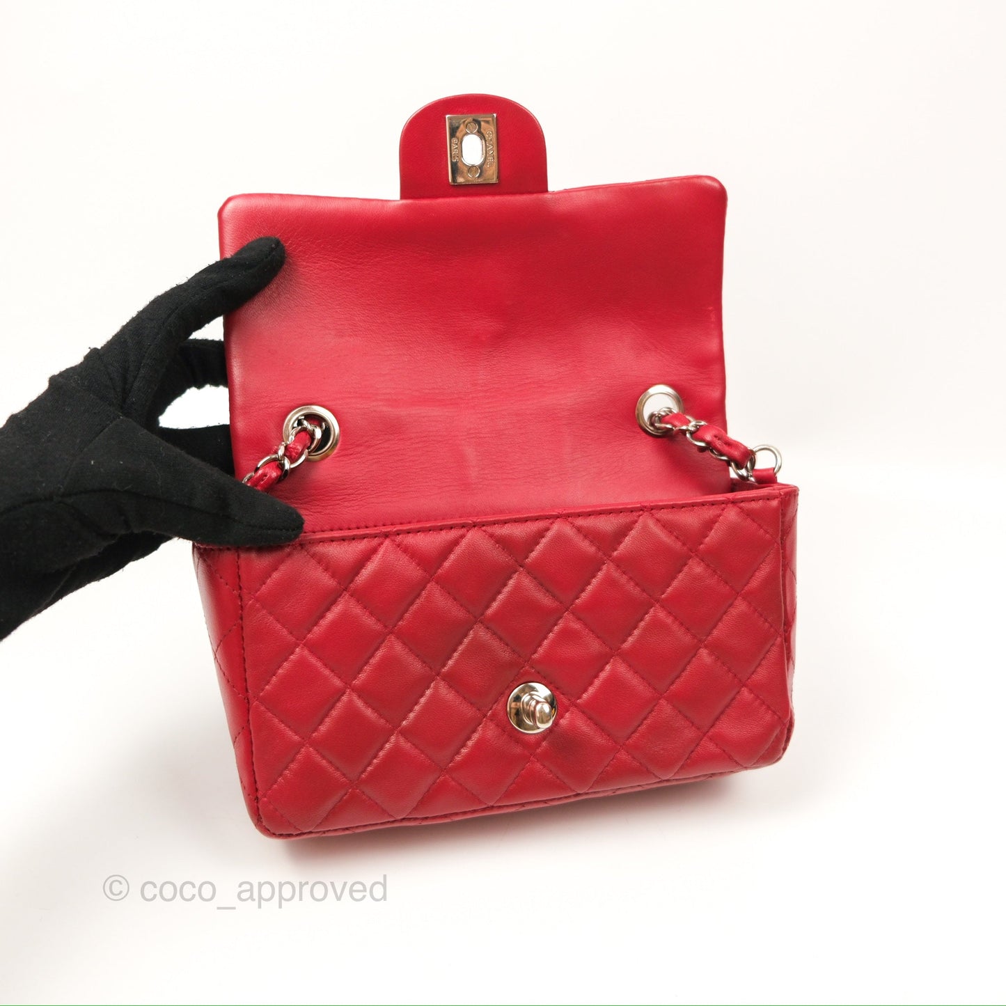 Chanel Quilted Mini Rectangular Flap Red Lambskin Silver Hardware
