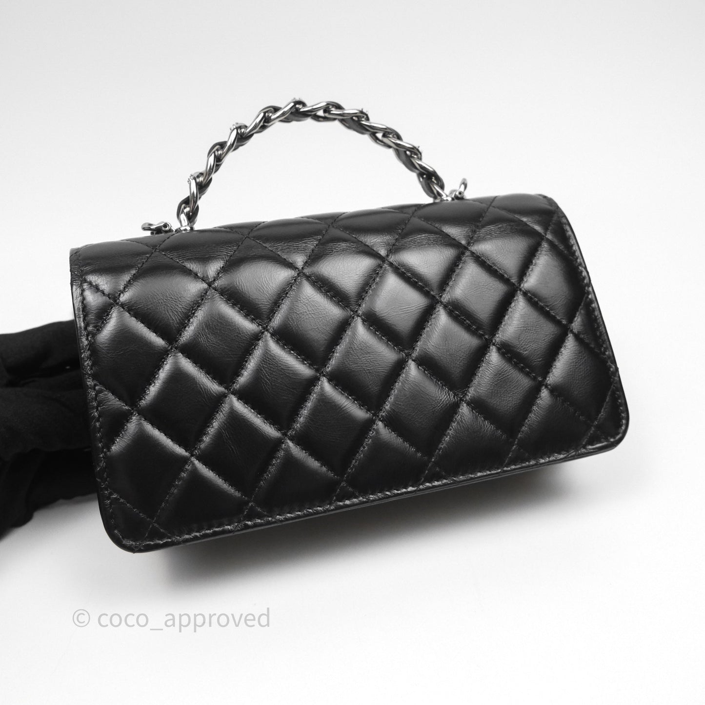 Chanel Mini Crystal Top Handle Wallet On Chain WOC Black Calfskin Gun Metal Hardware 23K