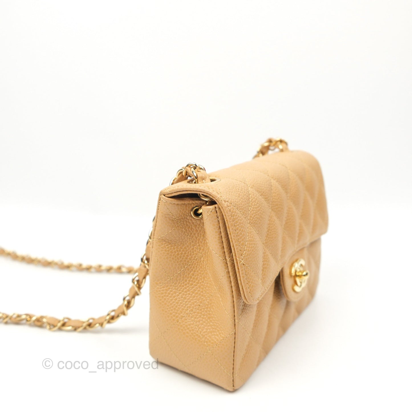 Chanel Quilted Vintage Mini Square Flap Beige Caviar 24K Gold Hardware