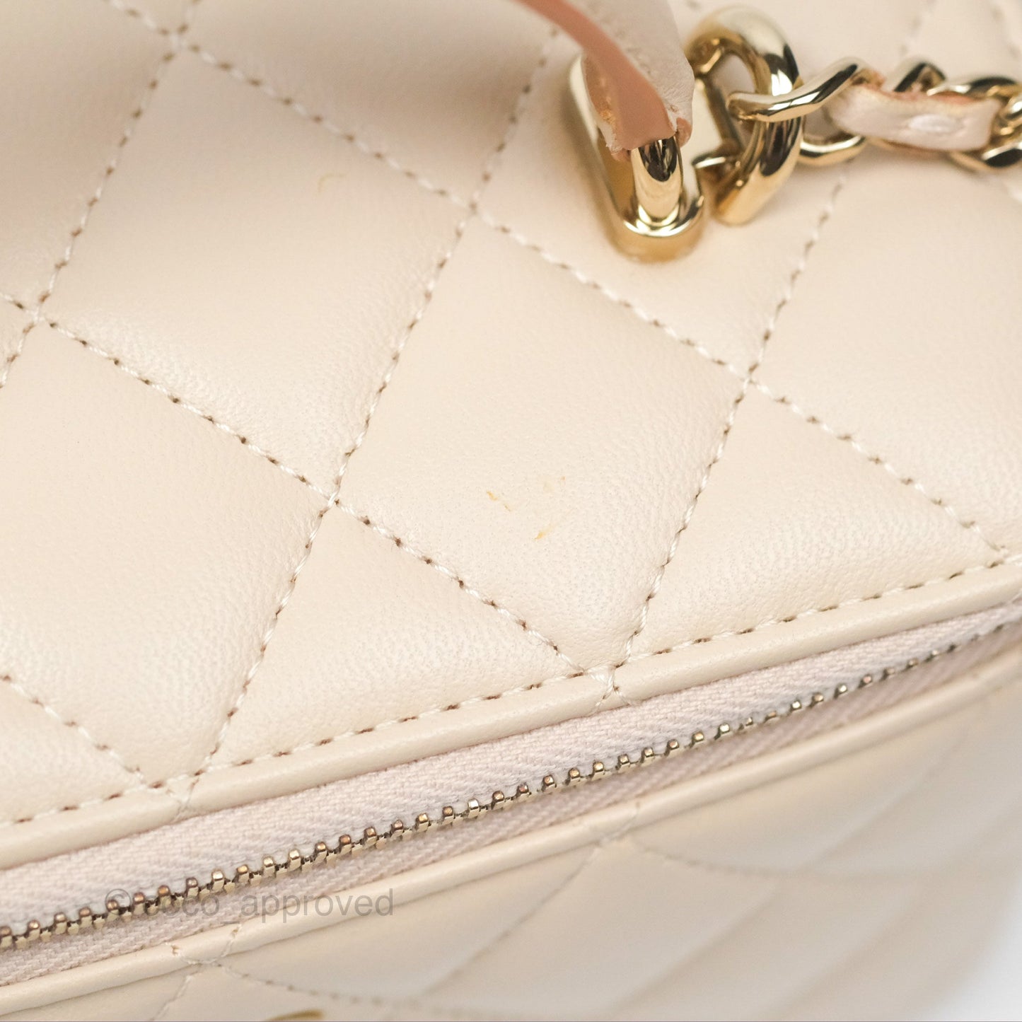 Chanel Vanity Rectangular Top Handle Ecru/Beige Lambskin Gold Hardware 23P