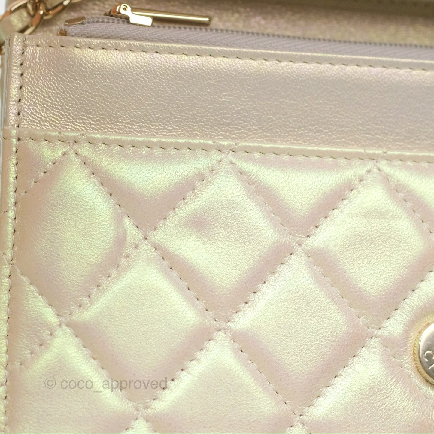Chanel Quilted Wallet on Chain WOC Iridescent Ivory Gold Hardware 20A