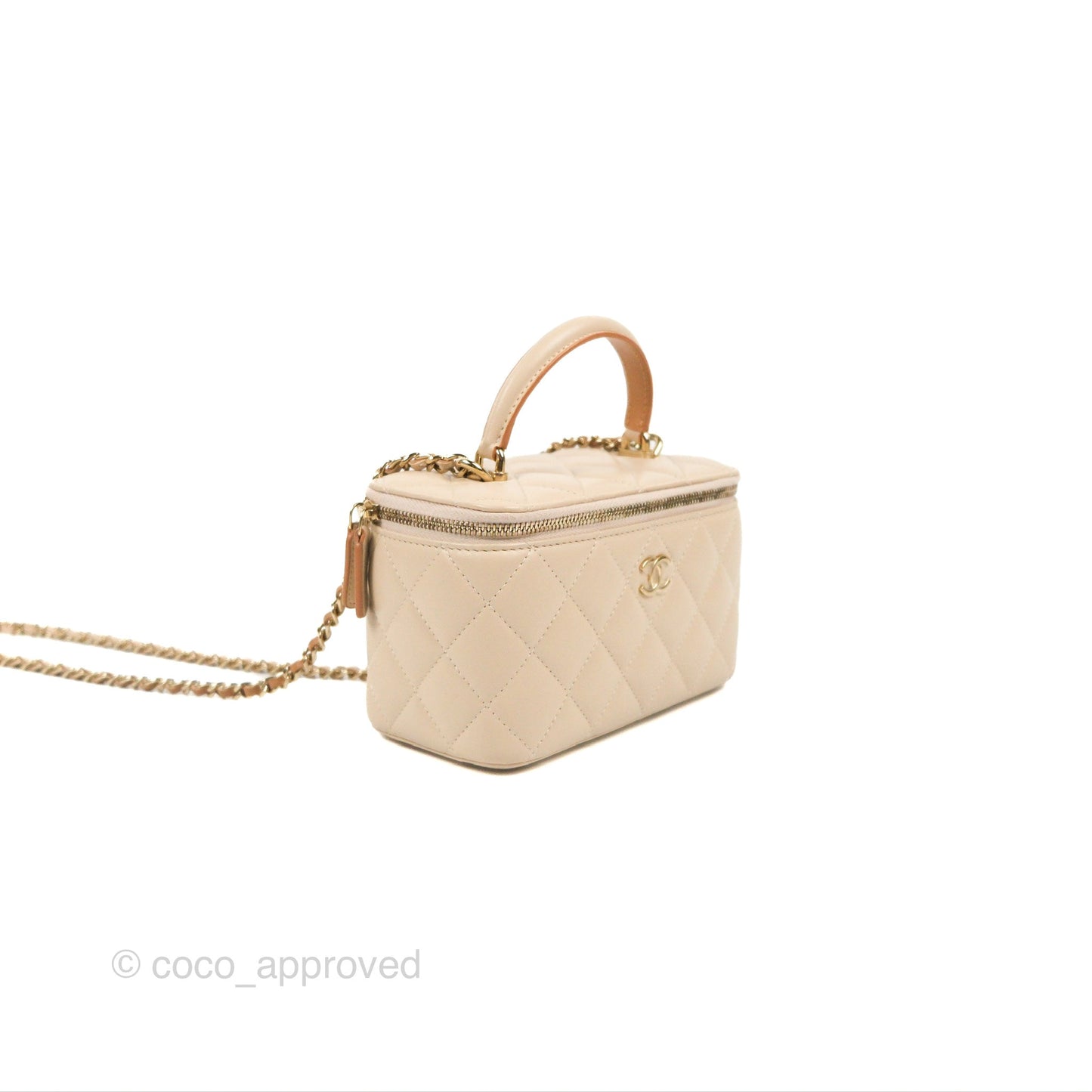 Chanel Vanity Rectangular Top Handle Ecru/Beige Lambskin Gold Hardware 23P