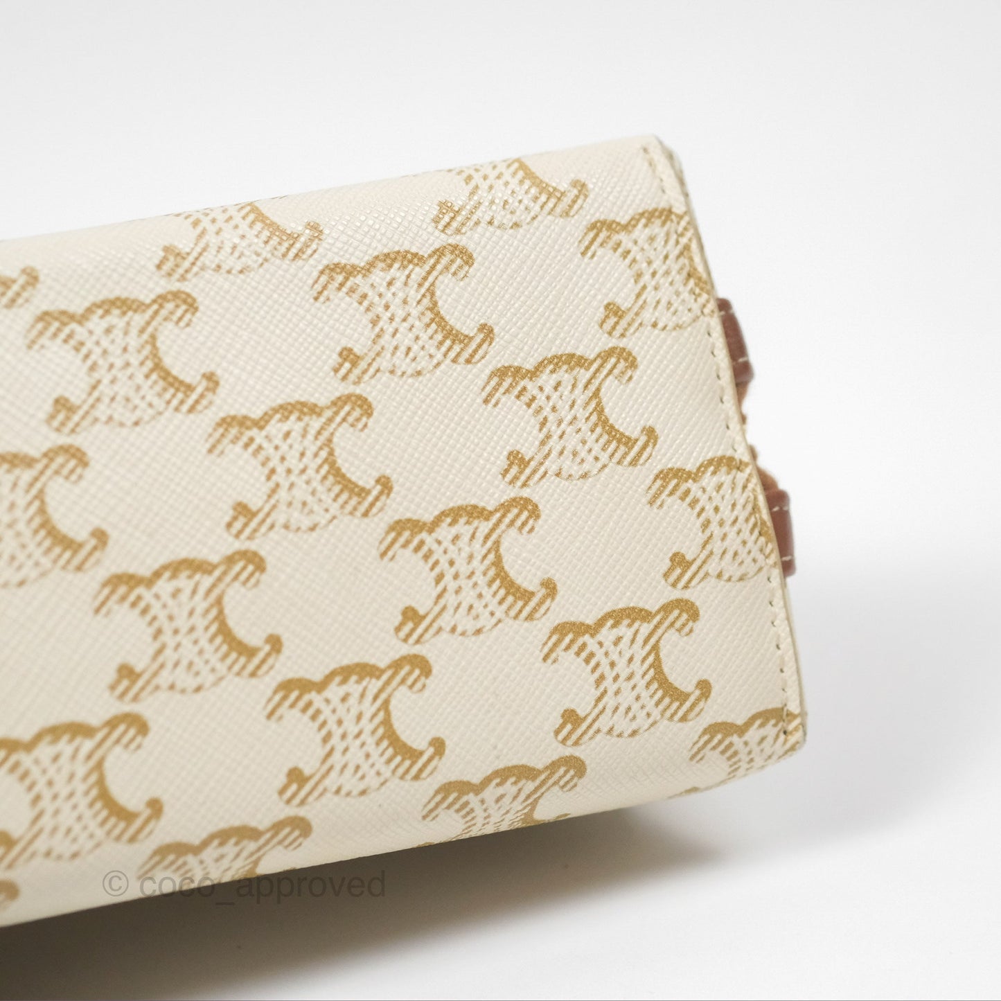 Celine Clutch With Chain Triomphe Canvas Lambskin White/Tan