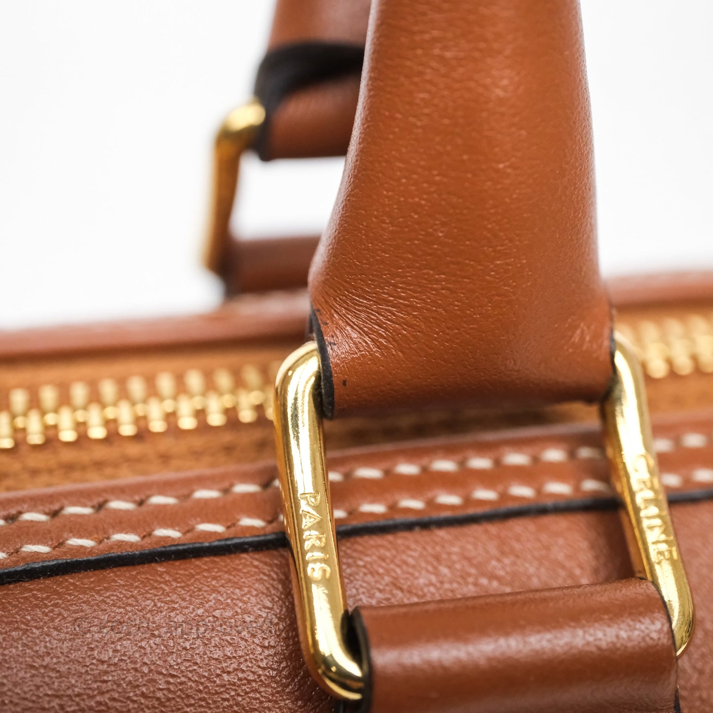 Celine Small Boston Bag Tan Calfskin Gold Hardware