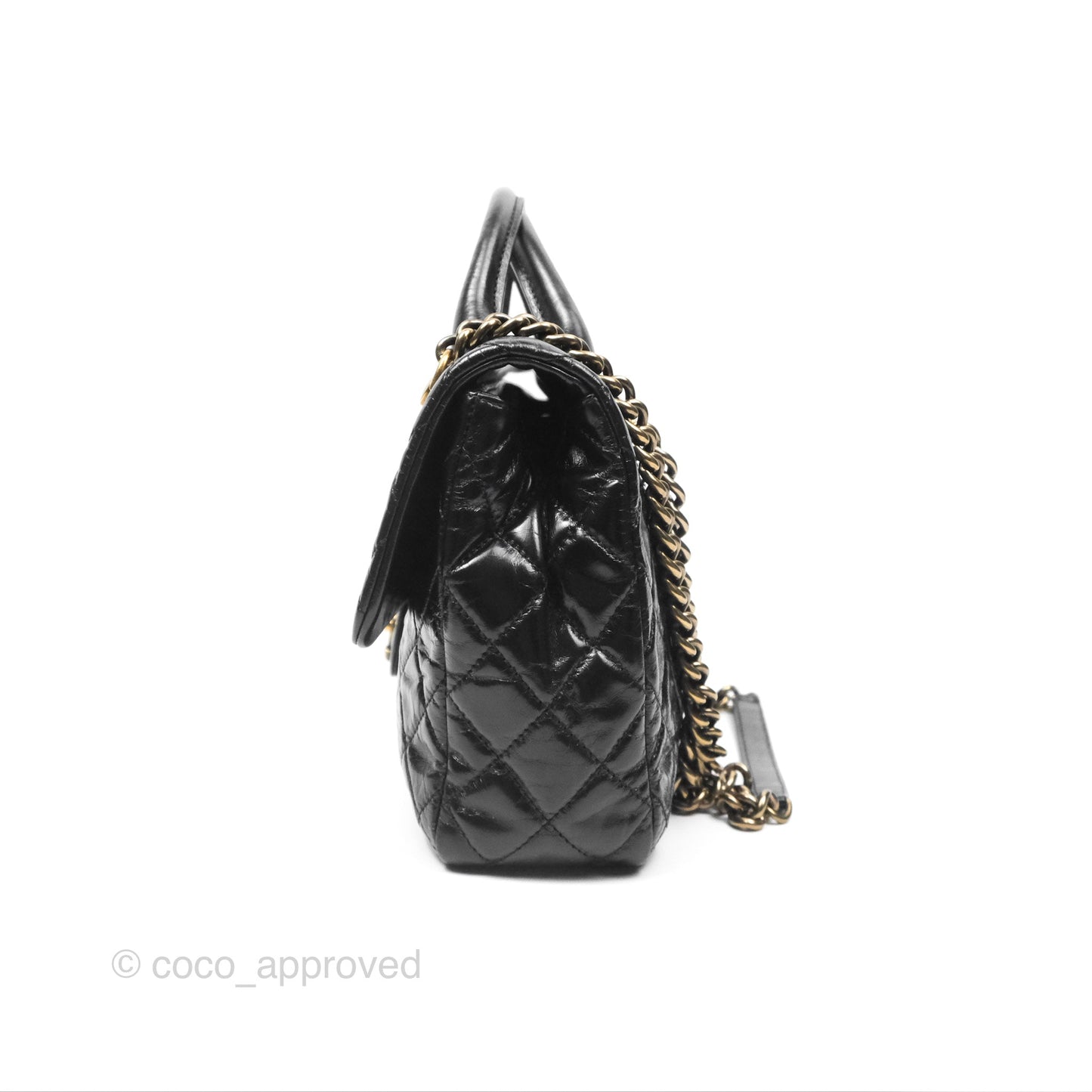 Chanel Medium Castle Rock Flap Black Glazed Calfskin Antique Gold Hardware