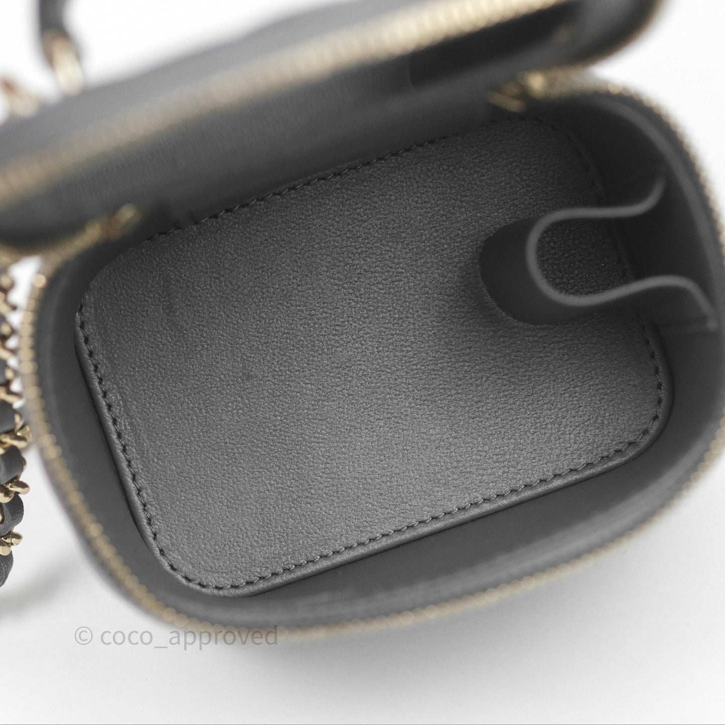 Chanel Mini Top Handle Vanity With Chain Grey Lambskin Gold Hardware