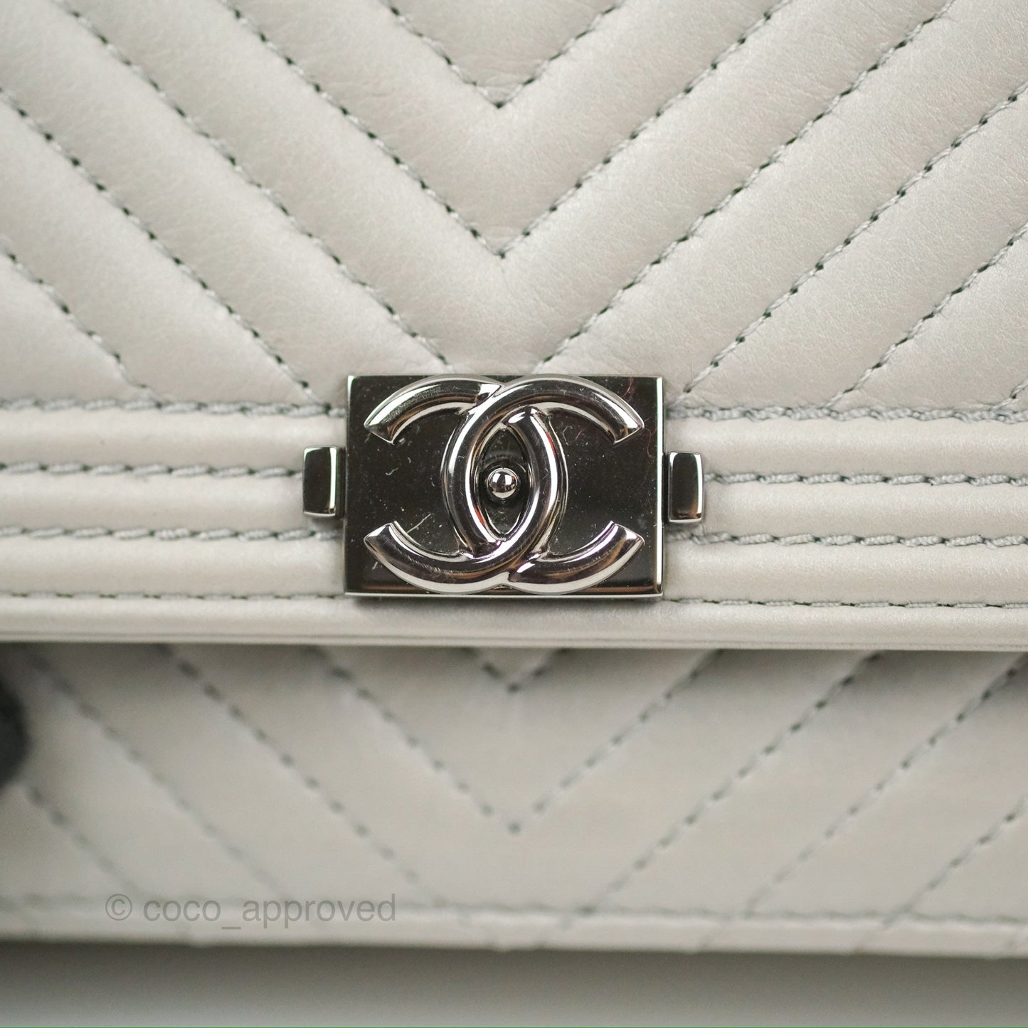 Chanel Chevron Boy Wallet on Chain WOC Grey Lambskin Gun Metal