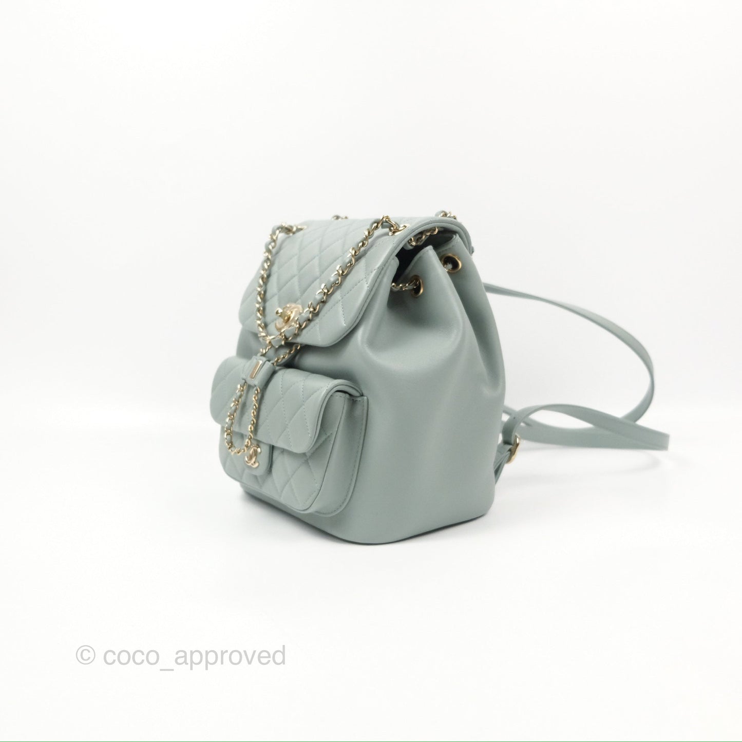 Chanel Quilted Large Duma Drawstring Backpack Tiffany Green Lambskin 23C