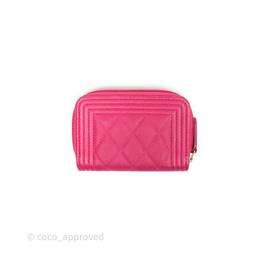 Chanel Boy Zipped Coin Purse Hot Pink Caviar Gold Hardware