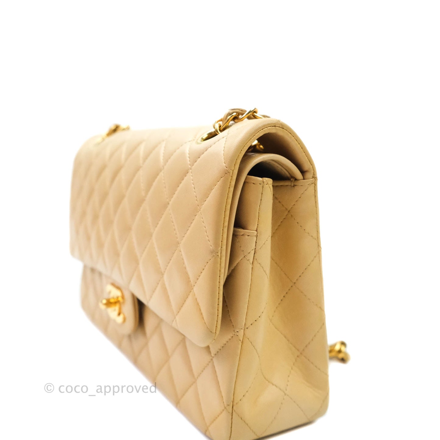 Chanel Vintage M/L Medium Double Flap Bag Beige Lambskin 24K Gold Hardware
