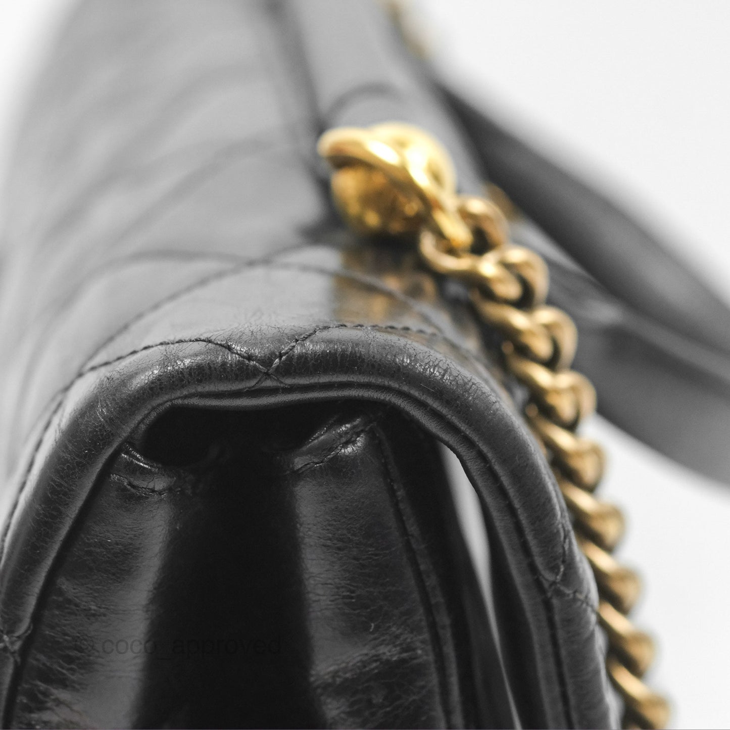 Chanel Gold Bar Top Handle Shoulder Bag Black Glazed Aged Calfskin Aged Gold Hardware