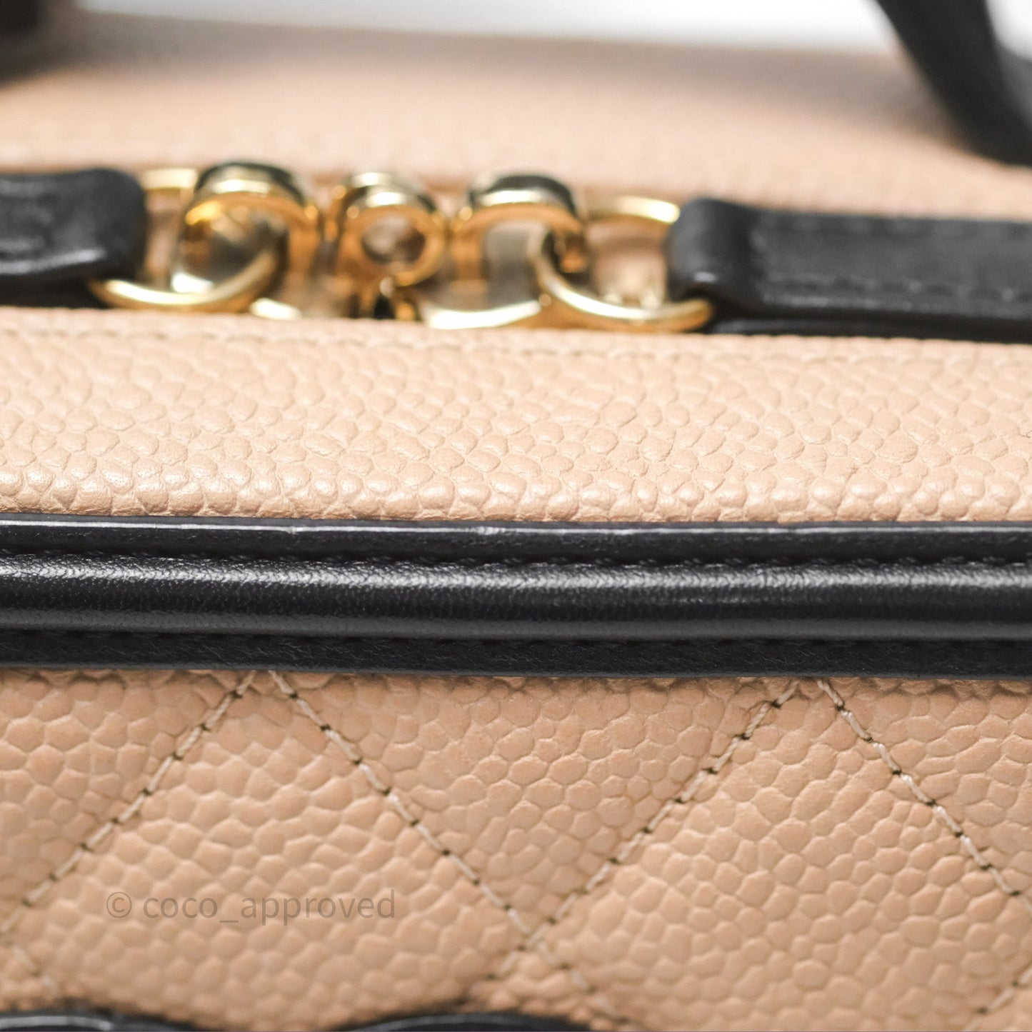 Chanel Quilted Small CC Filigree Vanity Case Beige Black Caviar Gold Hardware