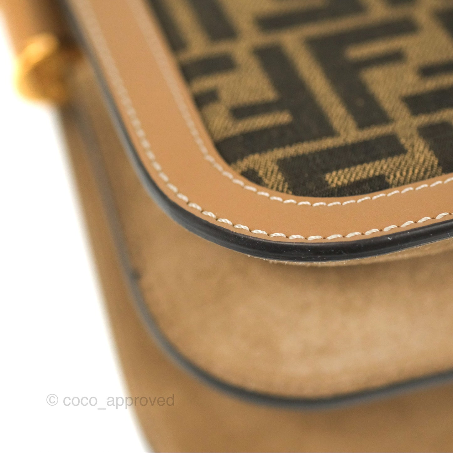 Fendi Touch Shoulder Bag FF Jacquard Brown Suede