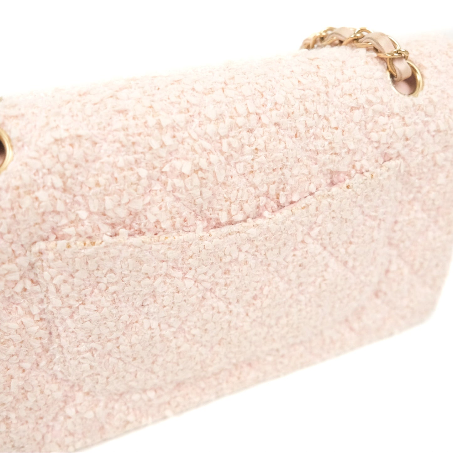 Chanel Classic M/L Medium Quilted Double Flap Pink Tweed Matte Gold Hardware